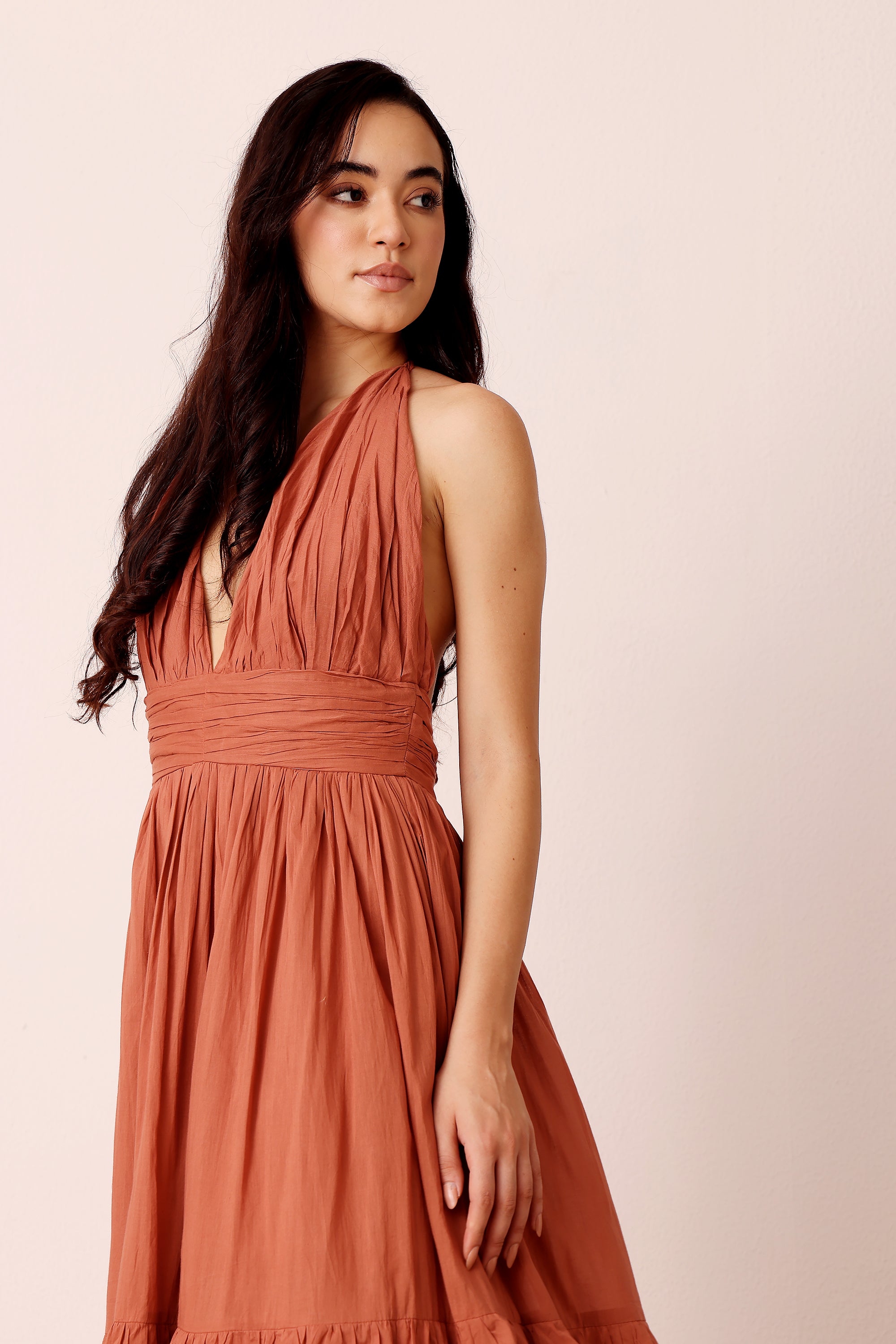 Selena Cotton Midaxi in Terracotta Rose