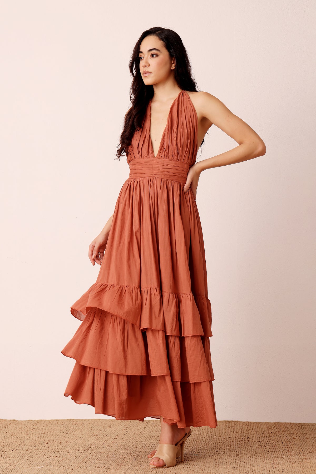Selena Cotton Midaxi in Terracotta Rose