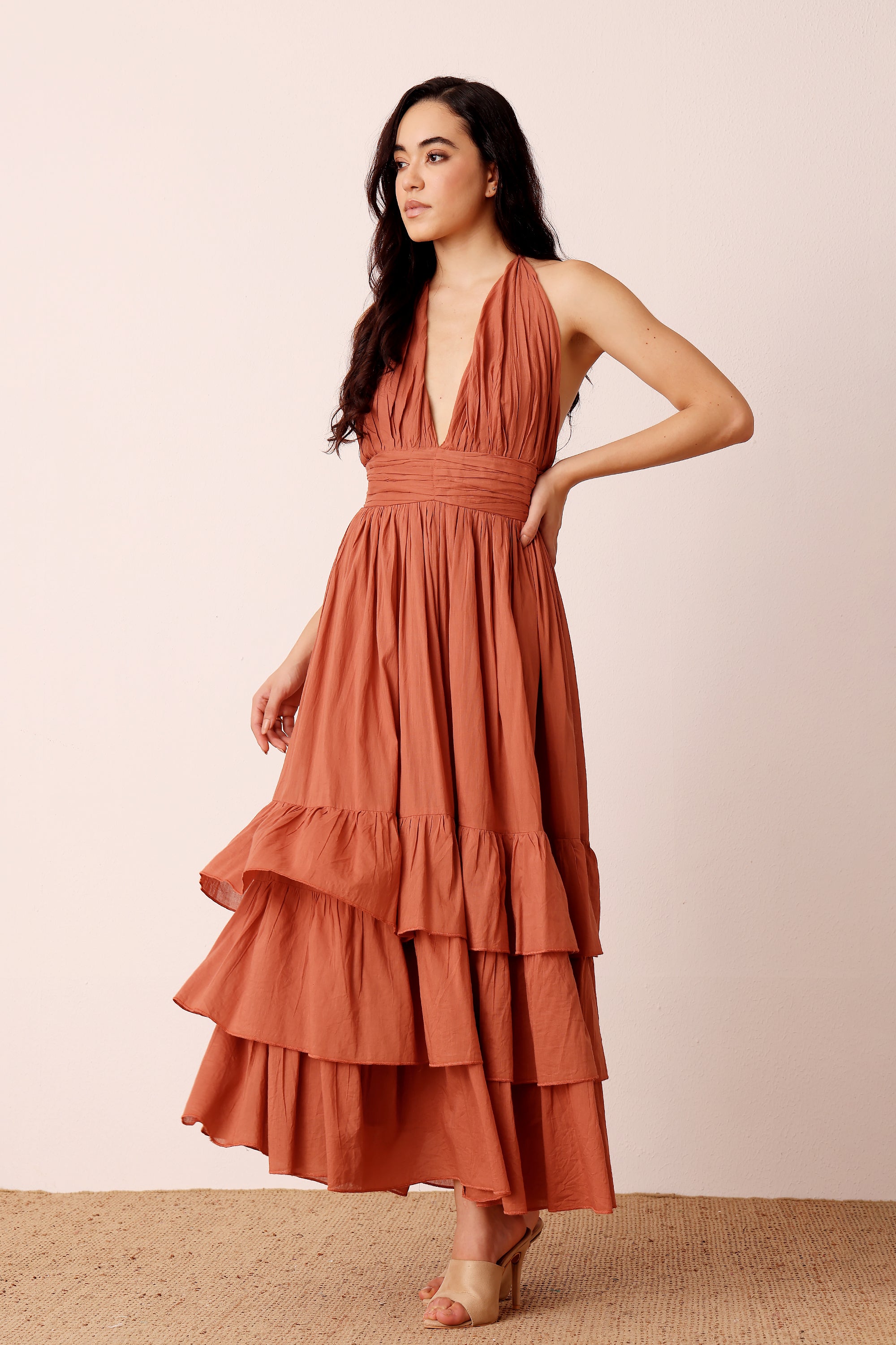 Selena Cotton Midaxi in Terracotta Rose