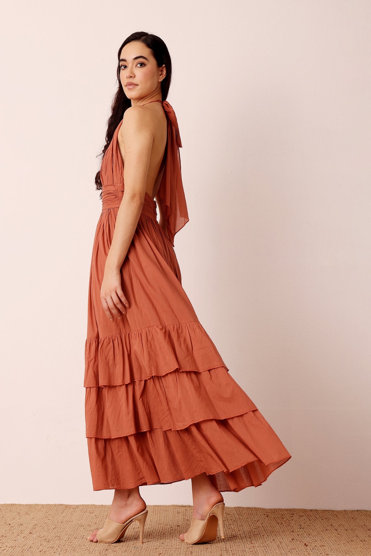 Selena Cotton Midaxi in Terracotta Rose
