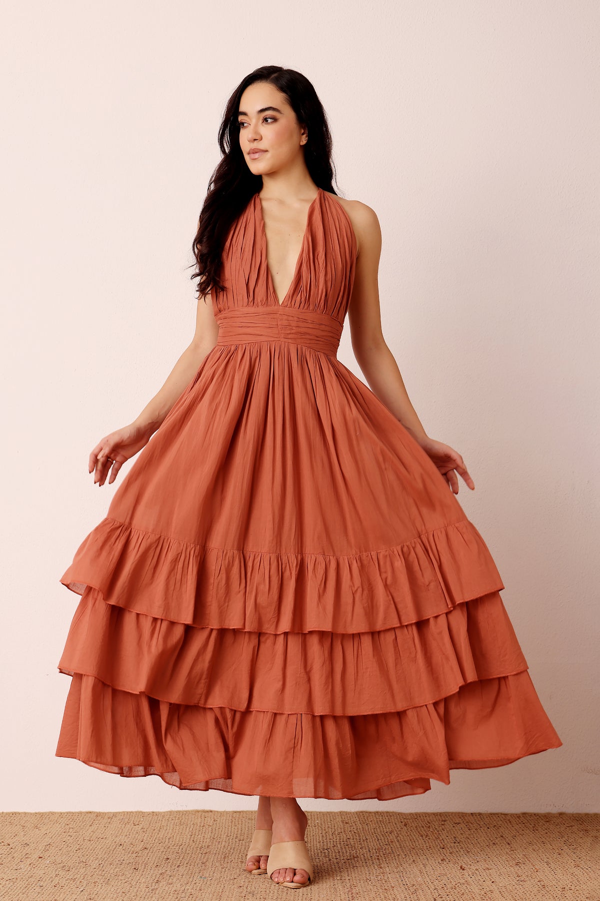 Selena Cotton Midaxi in Terracotta Rose