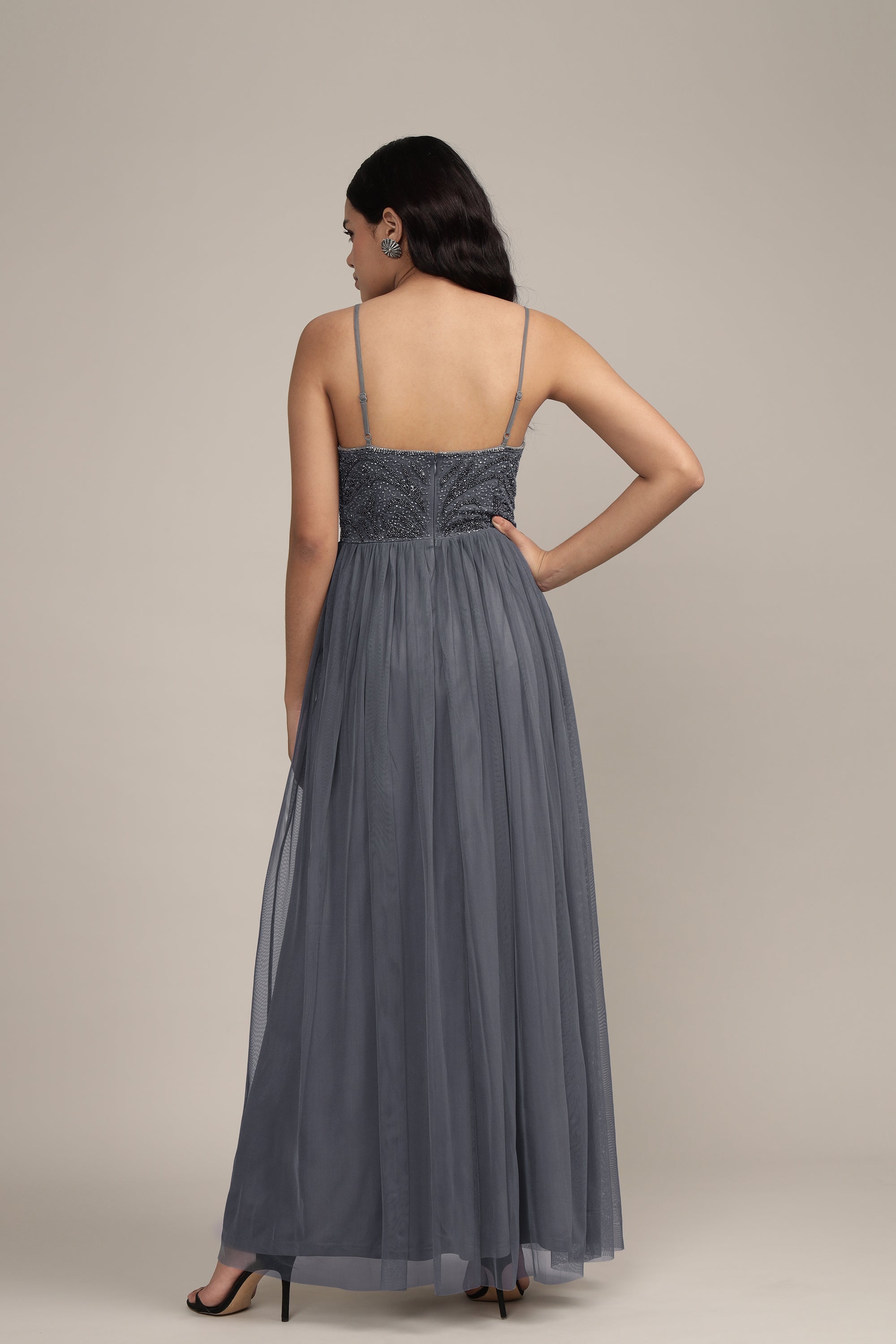 Seraphina Embellished Maxi Dress in Grey