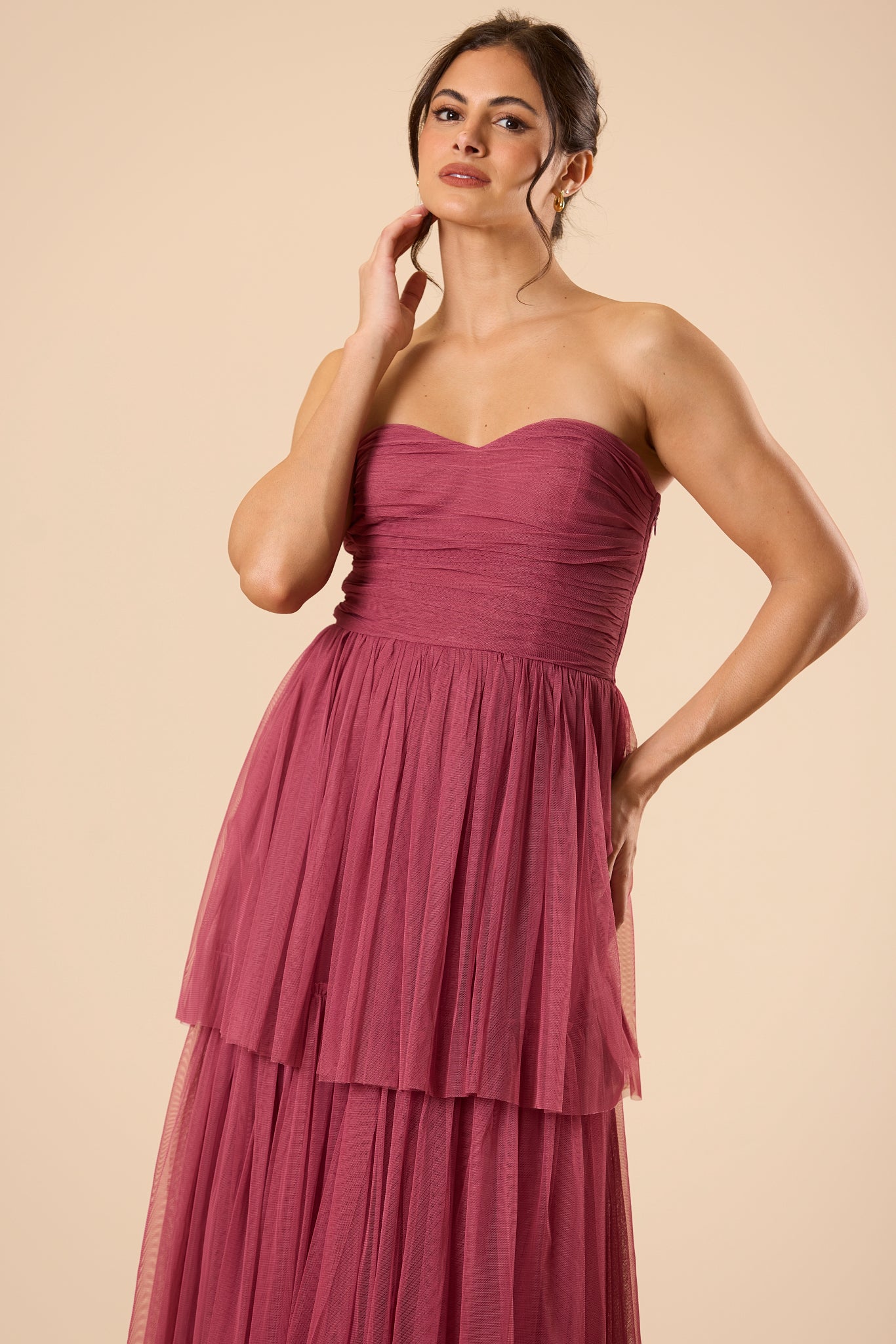 Shaelyn Strapless Tulle Maxi Dress in Orchid