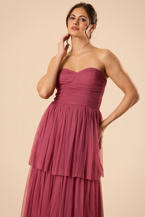 Shaelyn Strapless Tulle Maxi Dress in Orchid