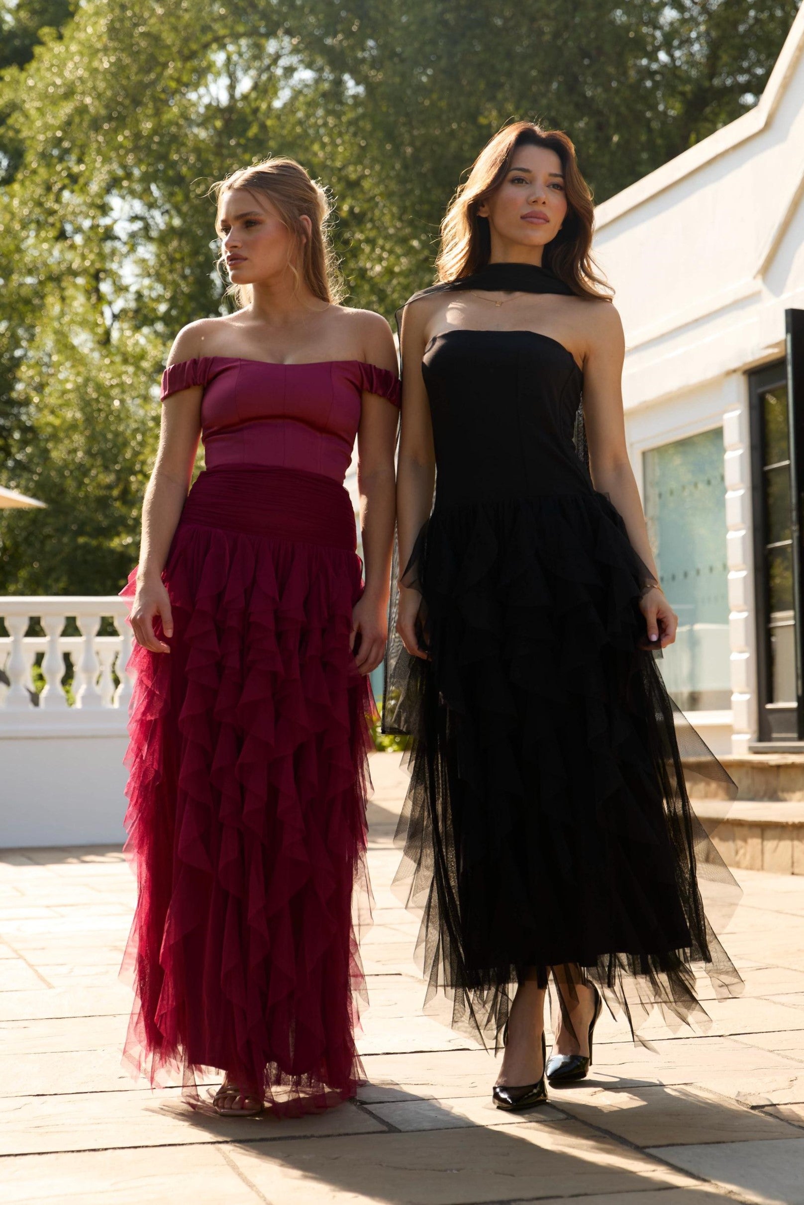 Twilight Strapless Maxi Dress With Scarf In Black