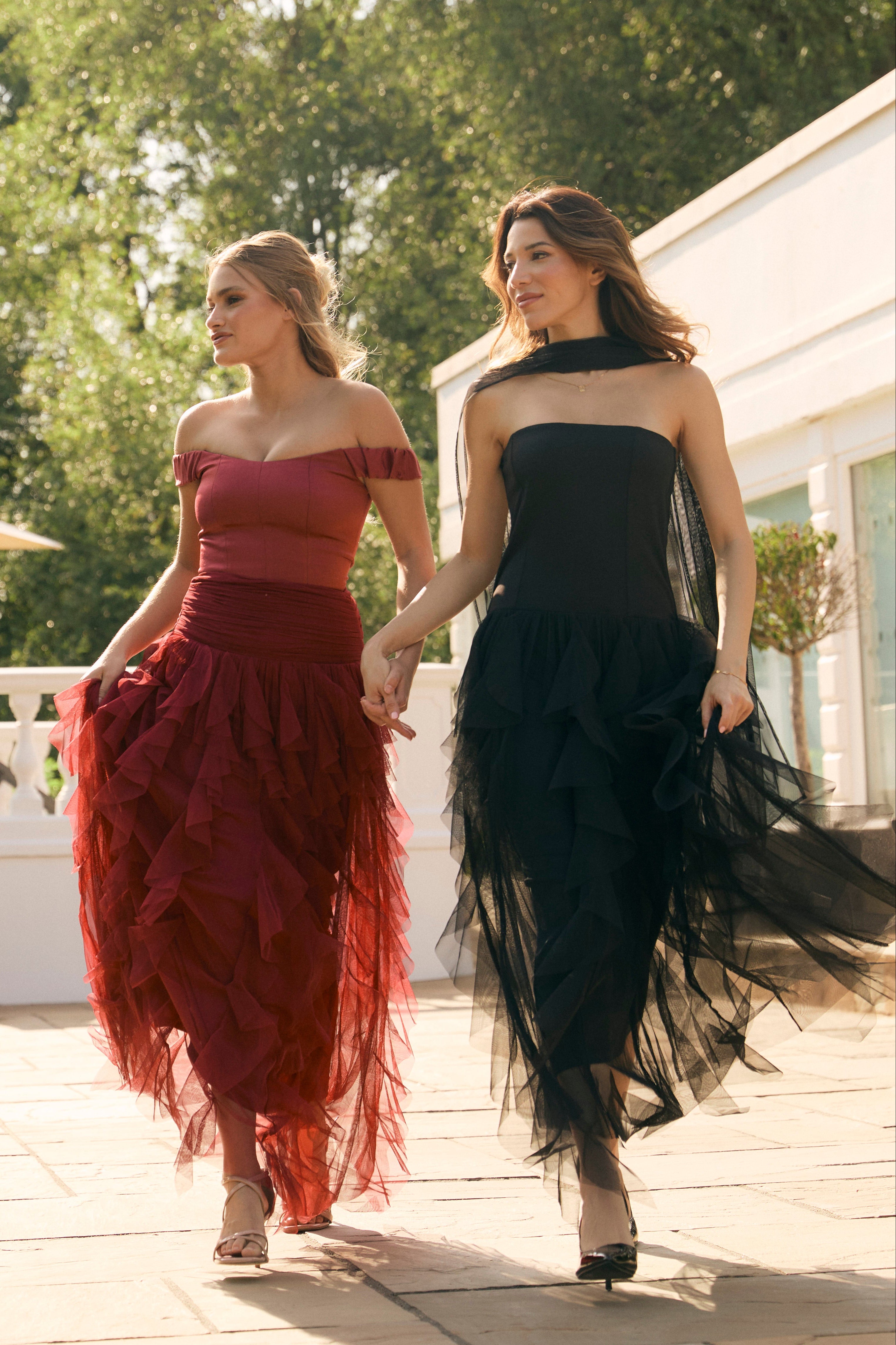 Twilight Strapless Maxi Dress with Scarf in Black