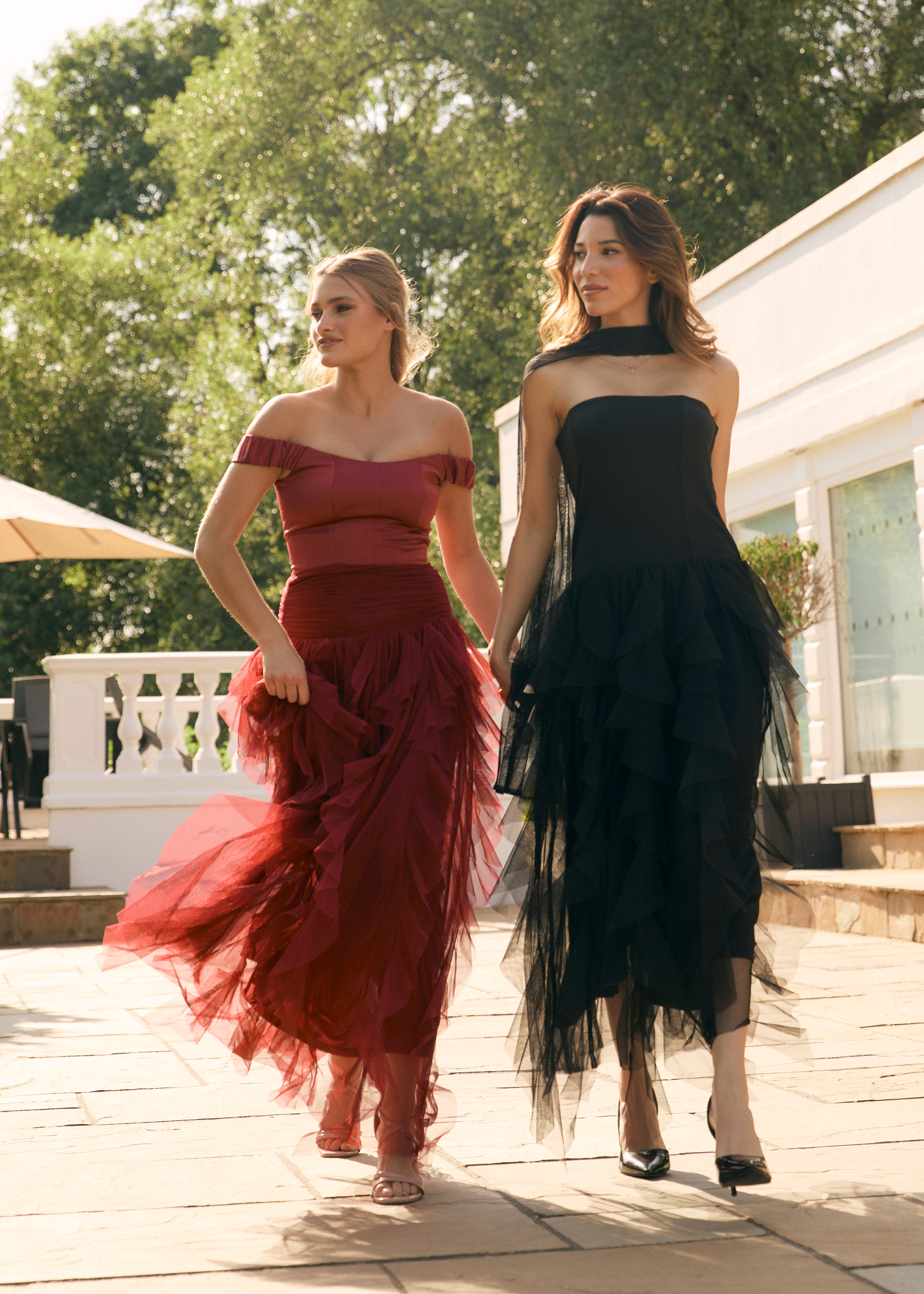 Twilight Strapless Maxi Dress With Scarf In Black INN27246BLK