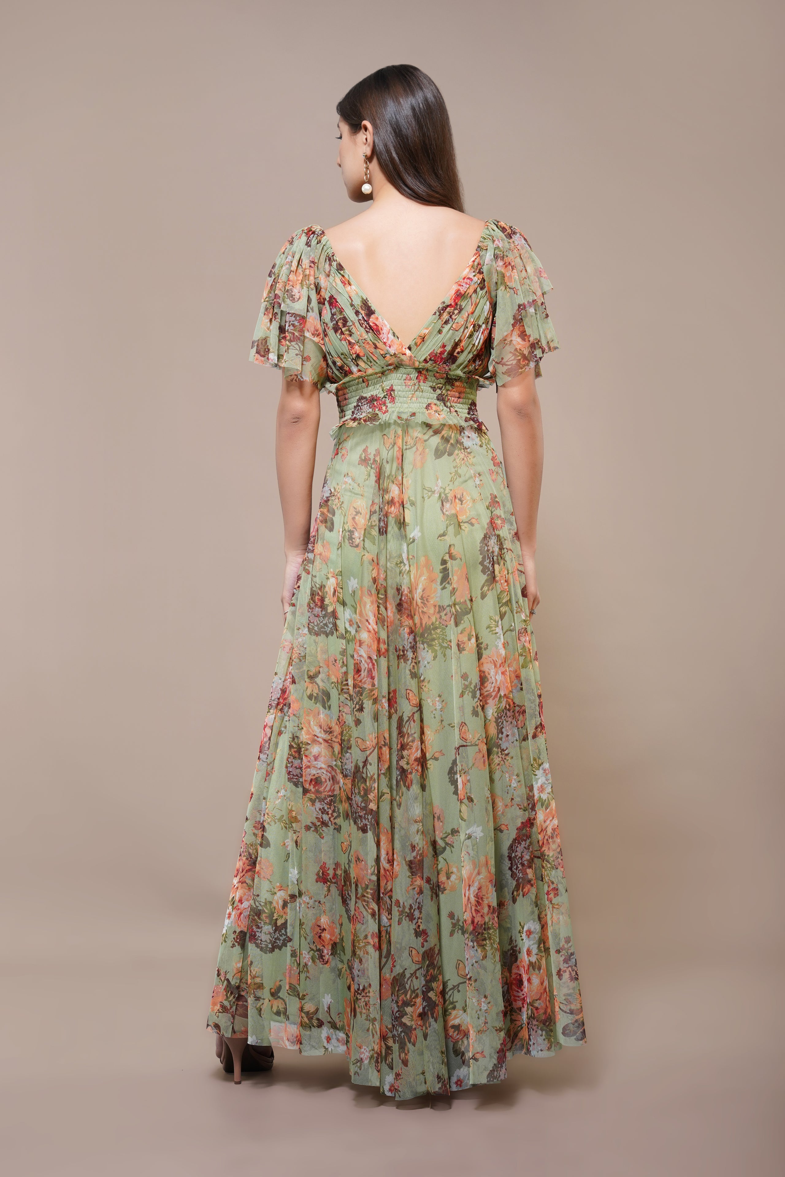 Shelby Maxi Dress in Light Green Floral – Lace & Beads