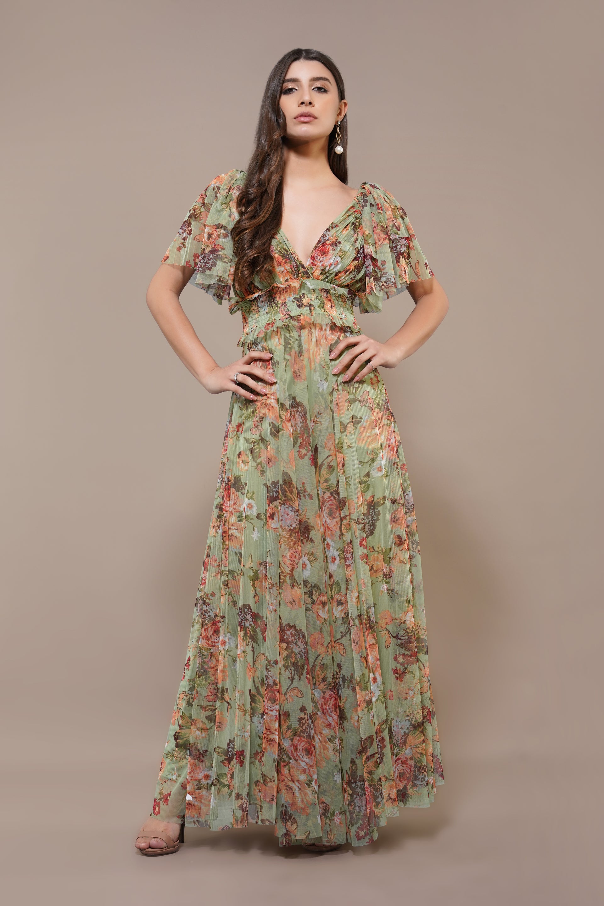 Shelby Maxi Dress in Light Green Floral – Lace & Beads