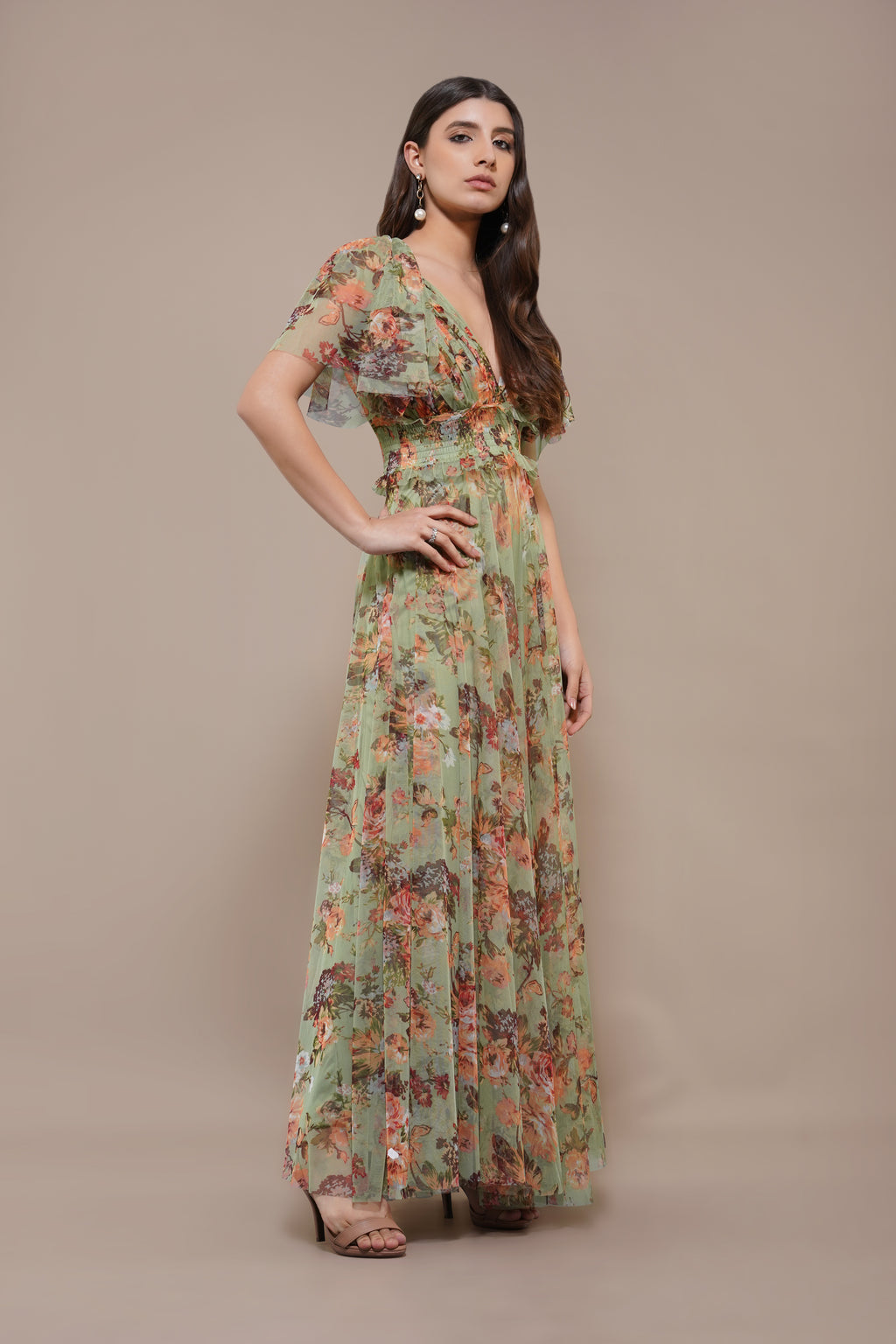 Shelby Maxi Dress in Light Green Floral