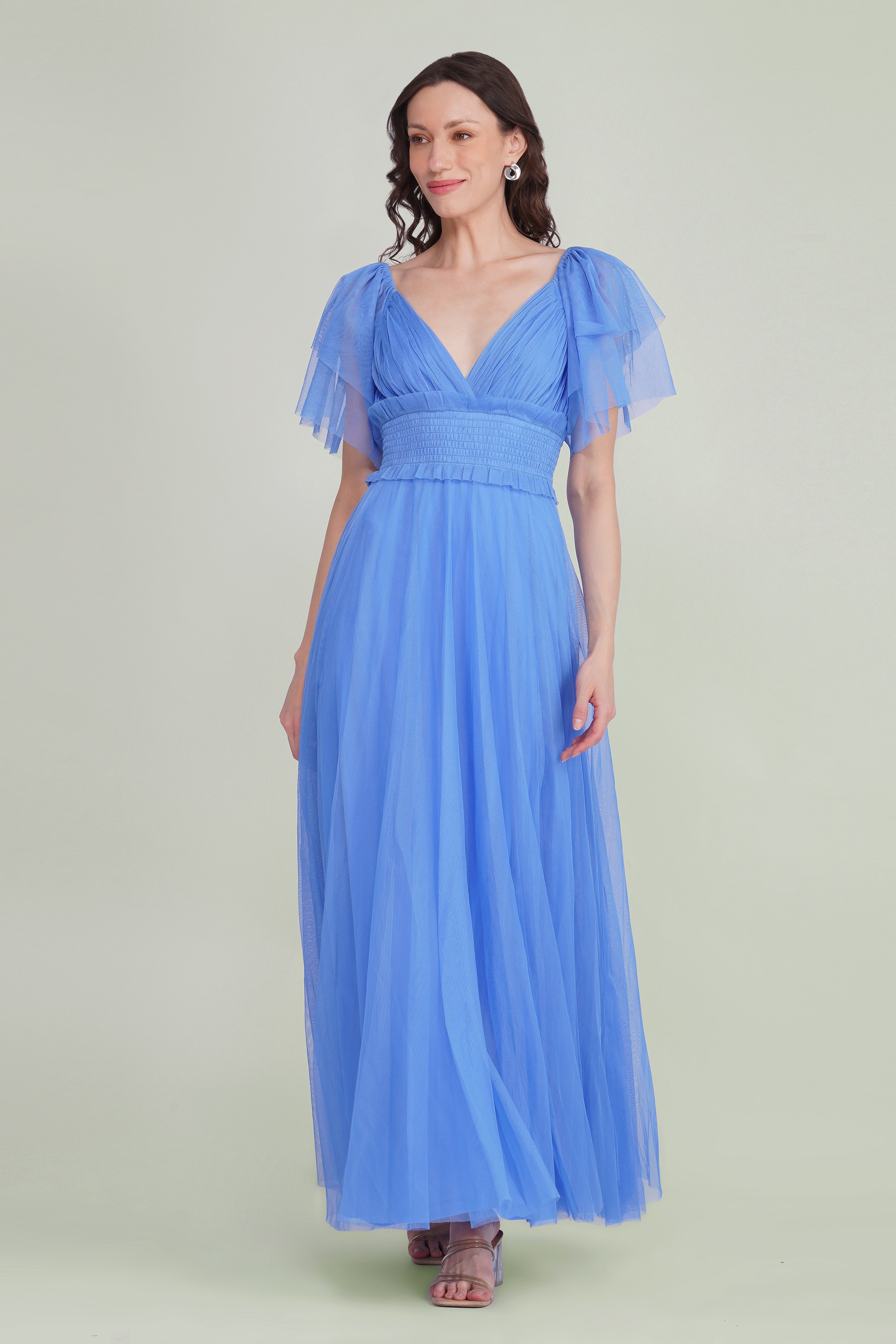 Shelby Tulle Maxi Dress in Marina Blue