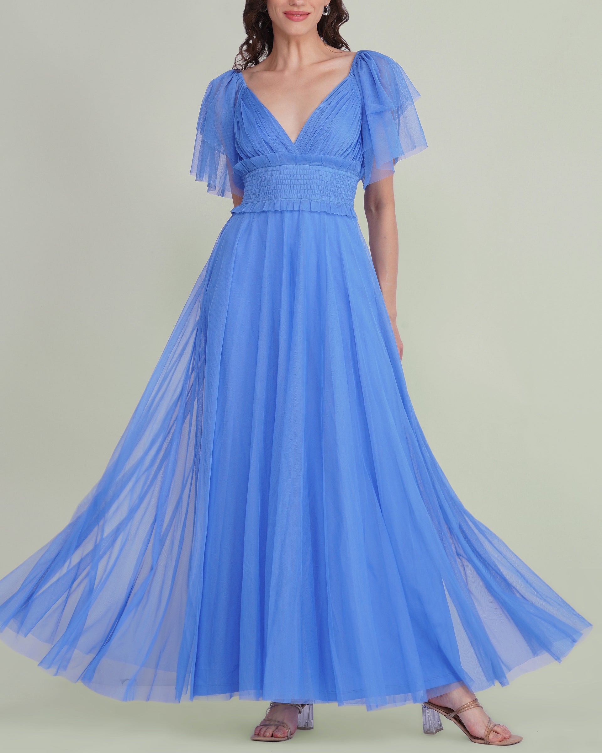 Shelby Tulle Maxi Dress in Marina Blue
