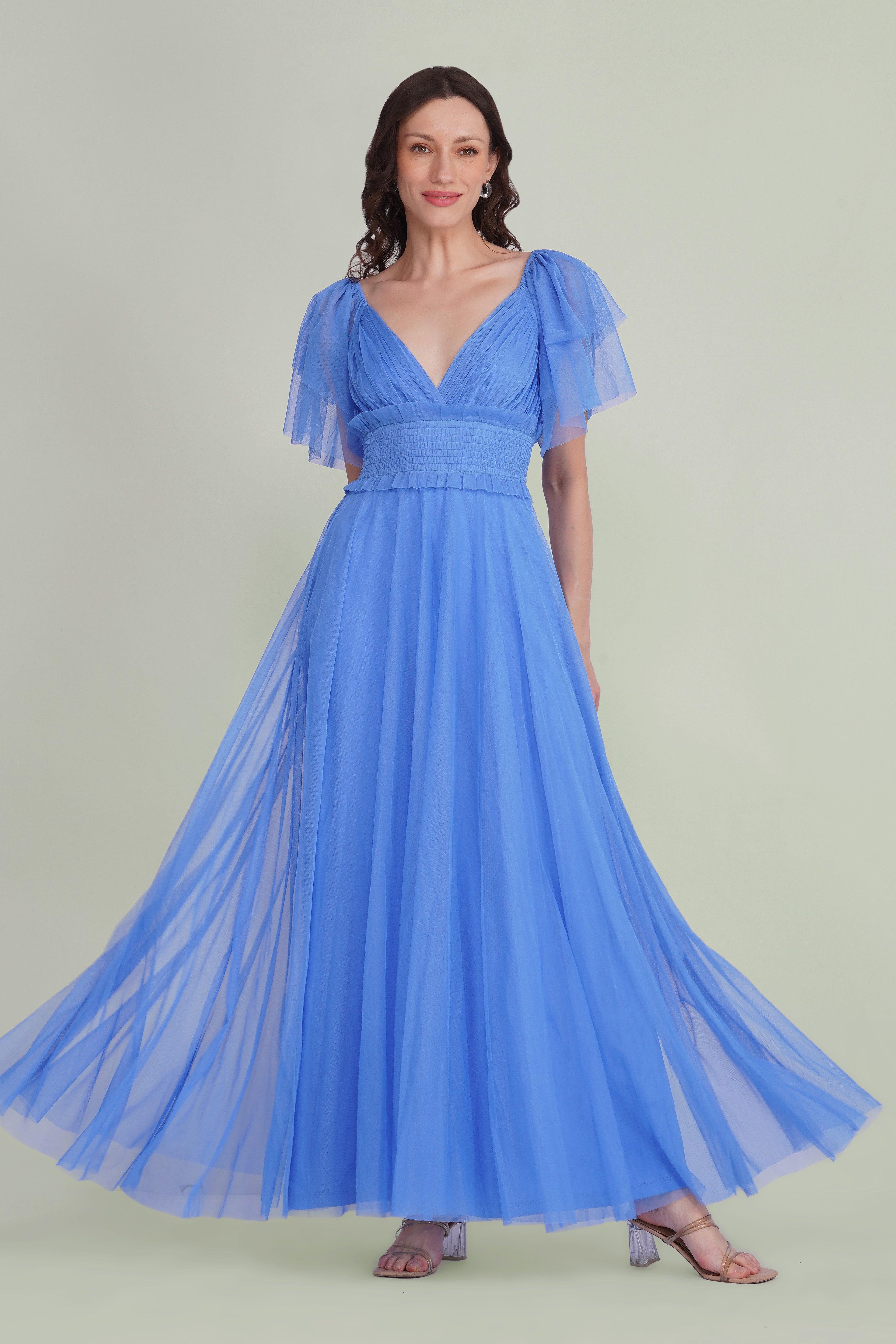 Shelby Tulle Maxi Dress in Marina Blue
