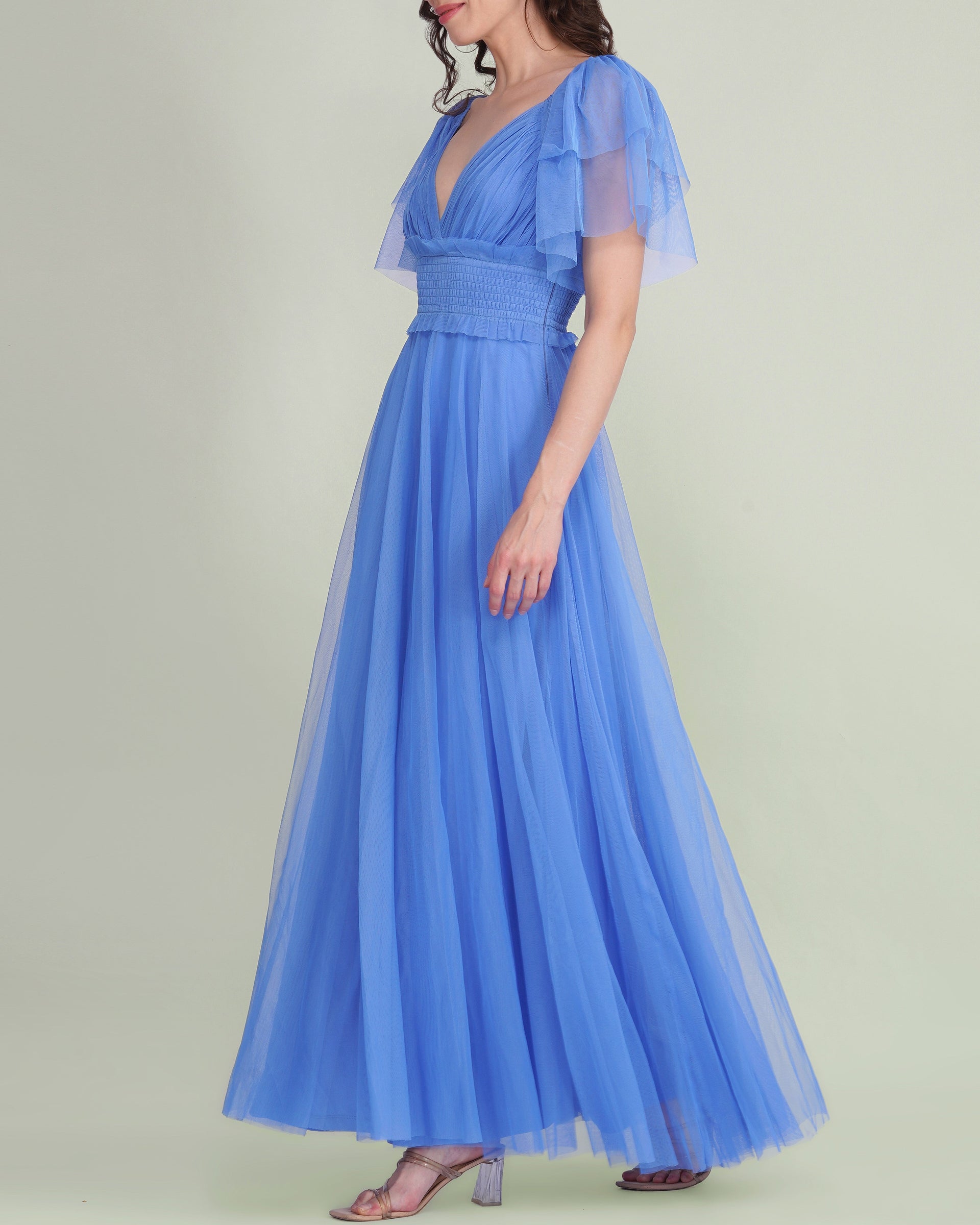 Shelby Tulle Maxi Dress in Marina Blue