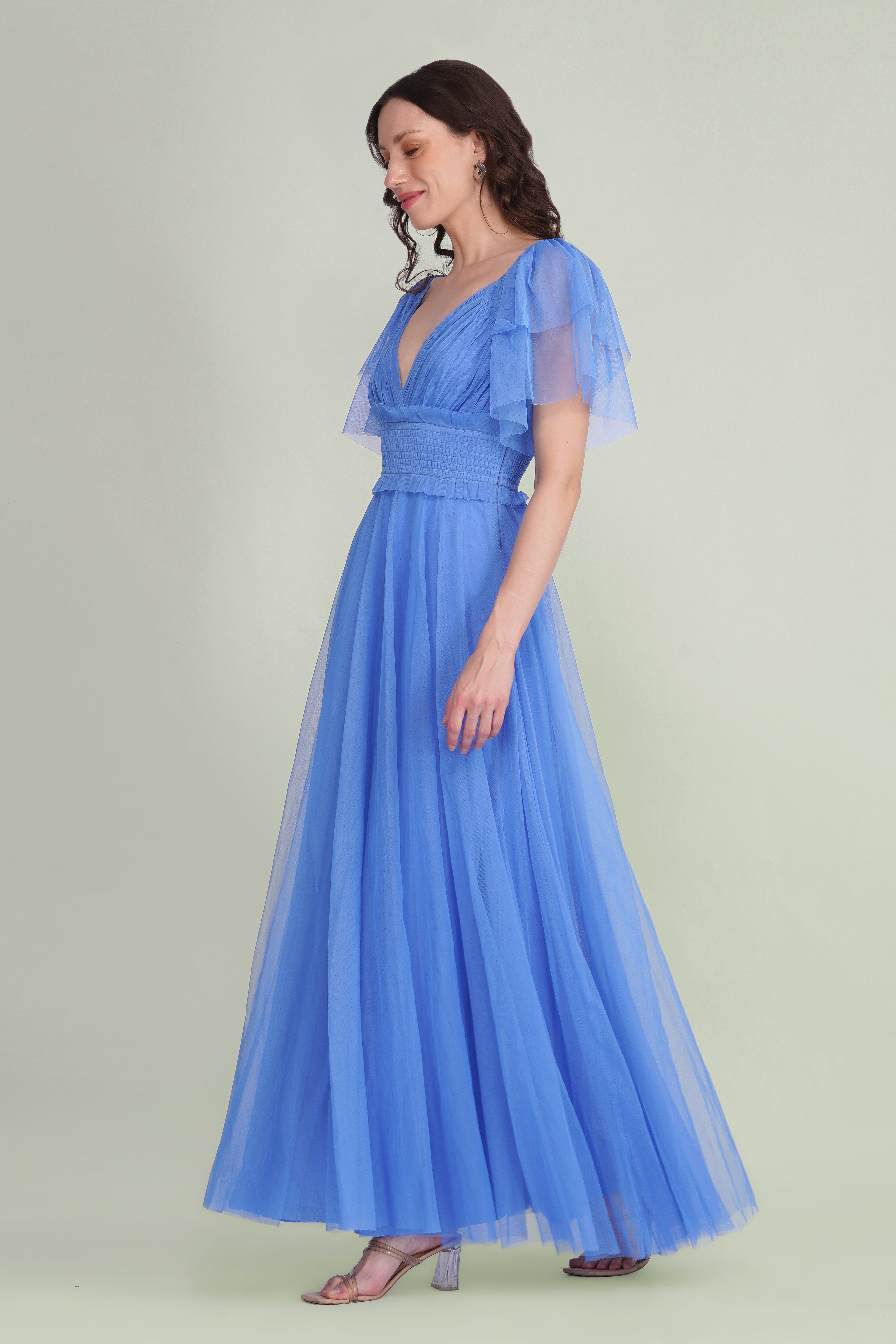 Shelby Tulle Maxi Dress in Marina Blue