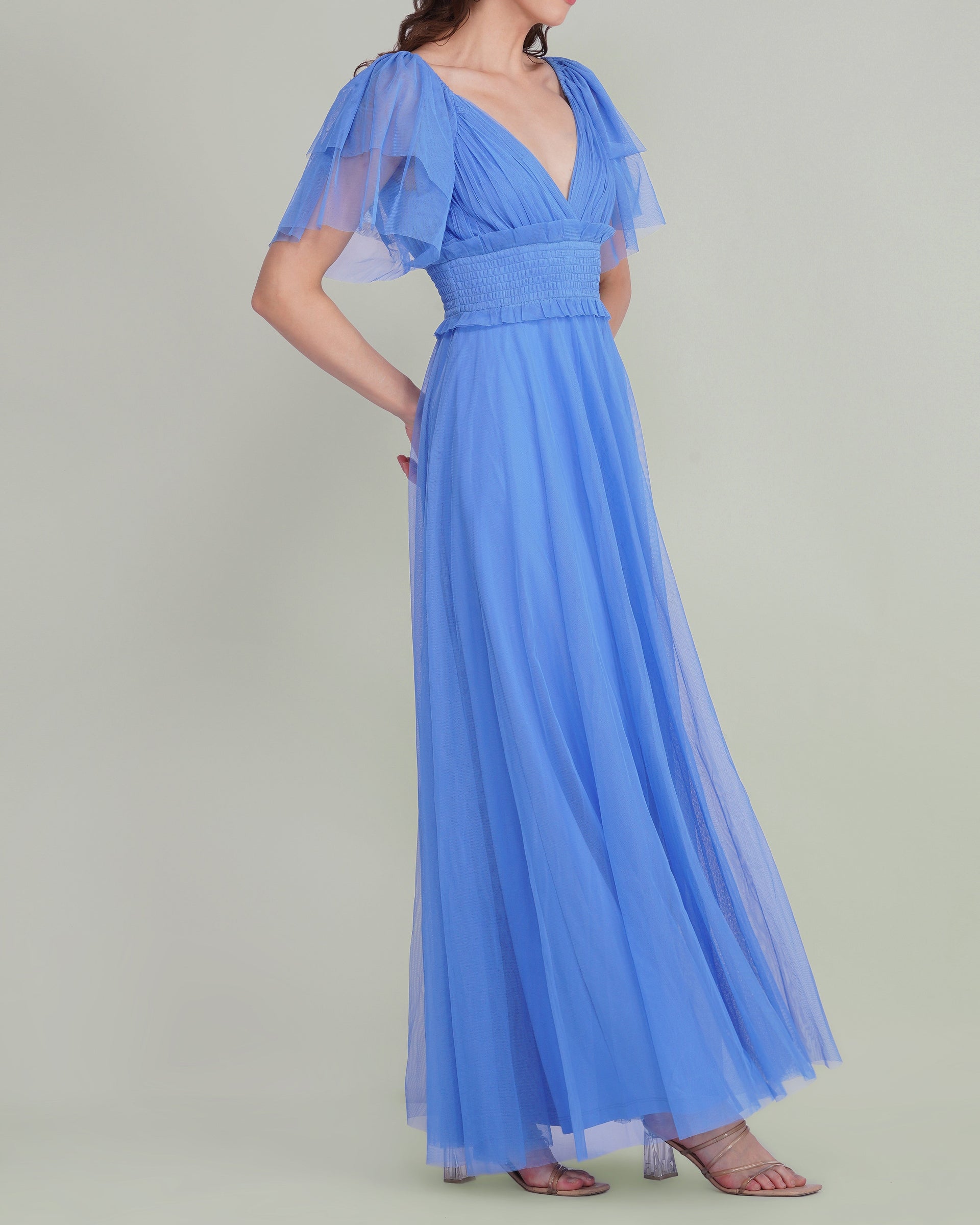 Shelby Tulle Maxi Dress in Marina Blue