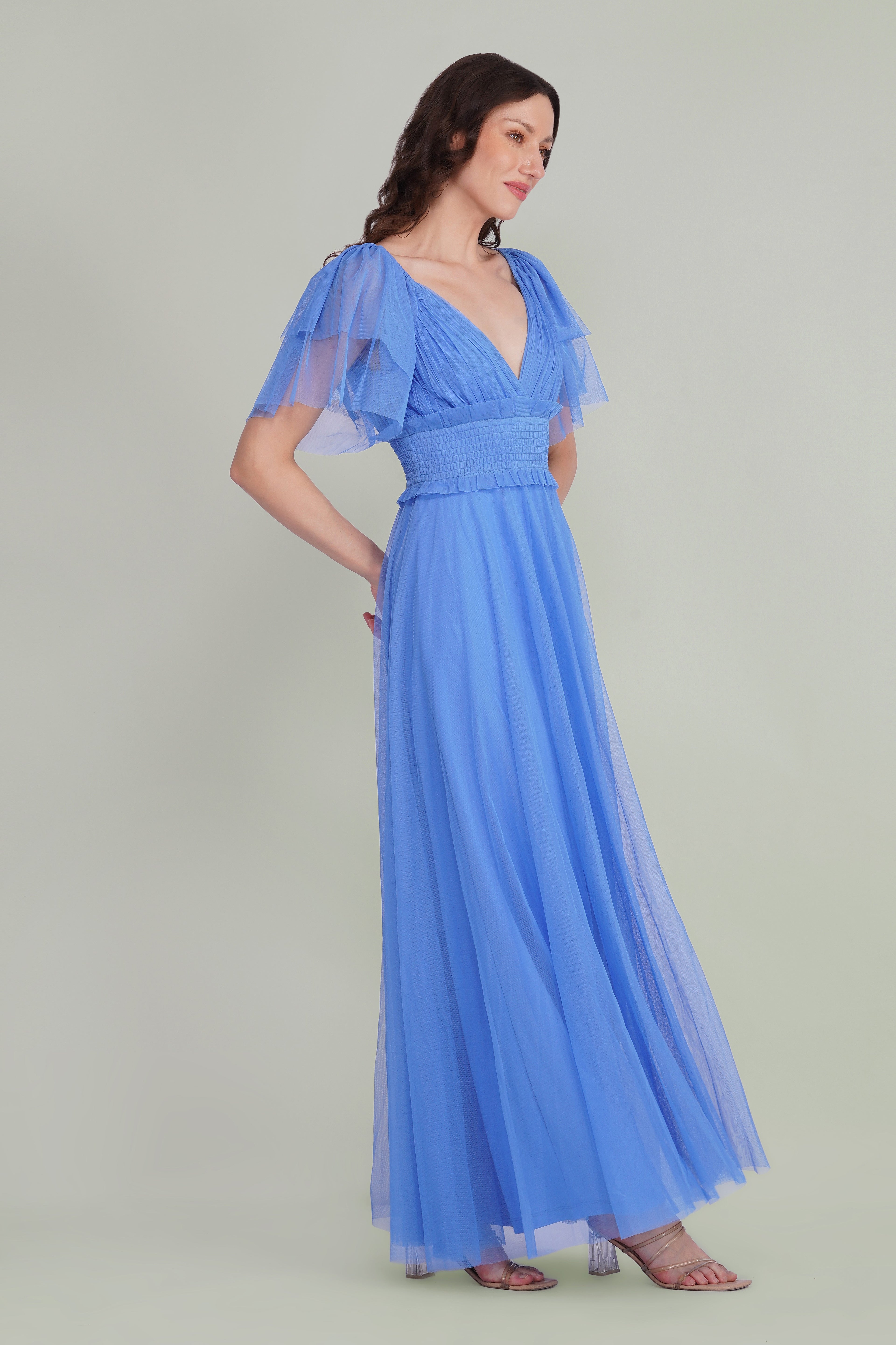 Shelby Tulle Maxi Dress in Marina Blue