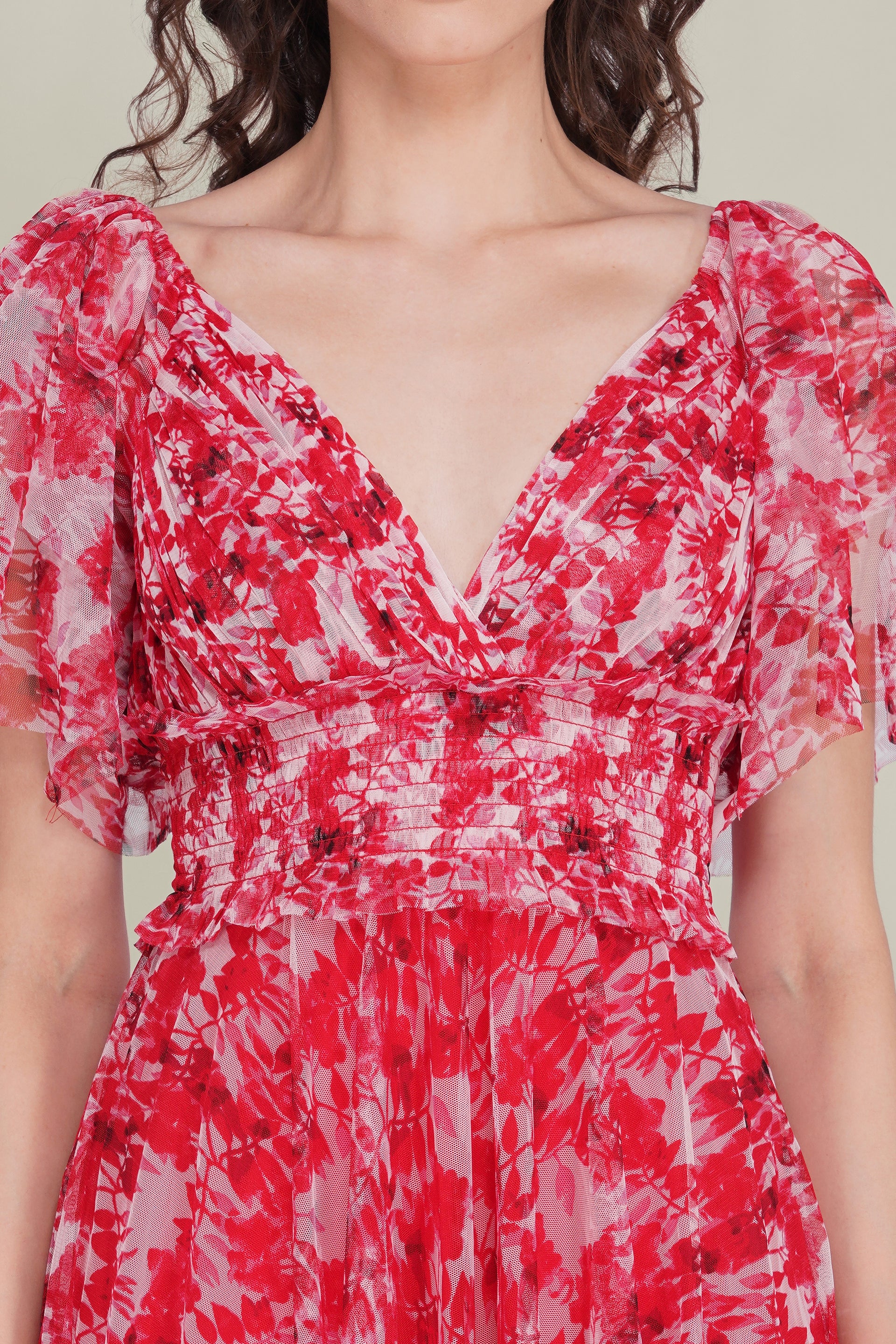 Shelby Tulle Maxi Dress in Red Floral