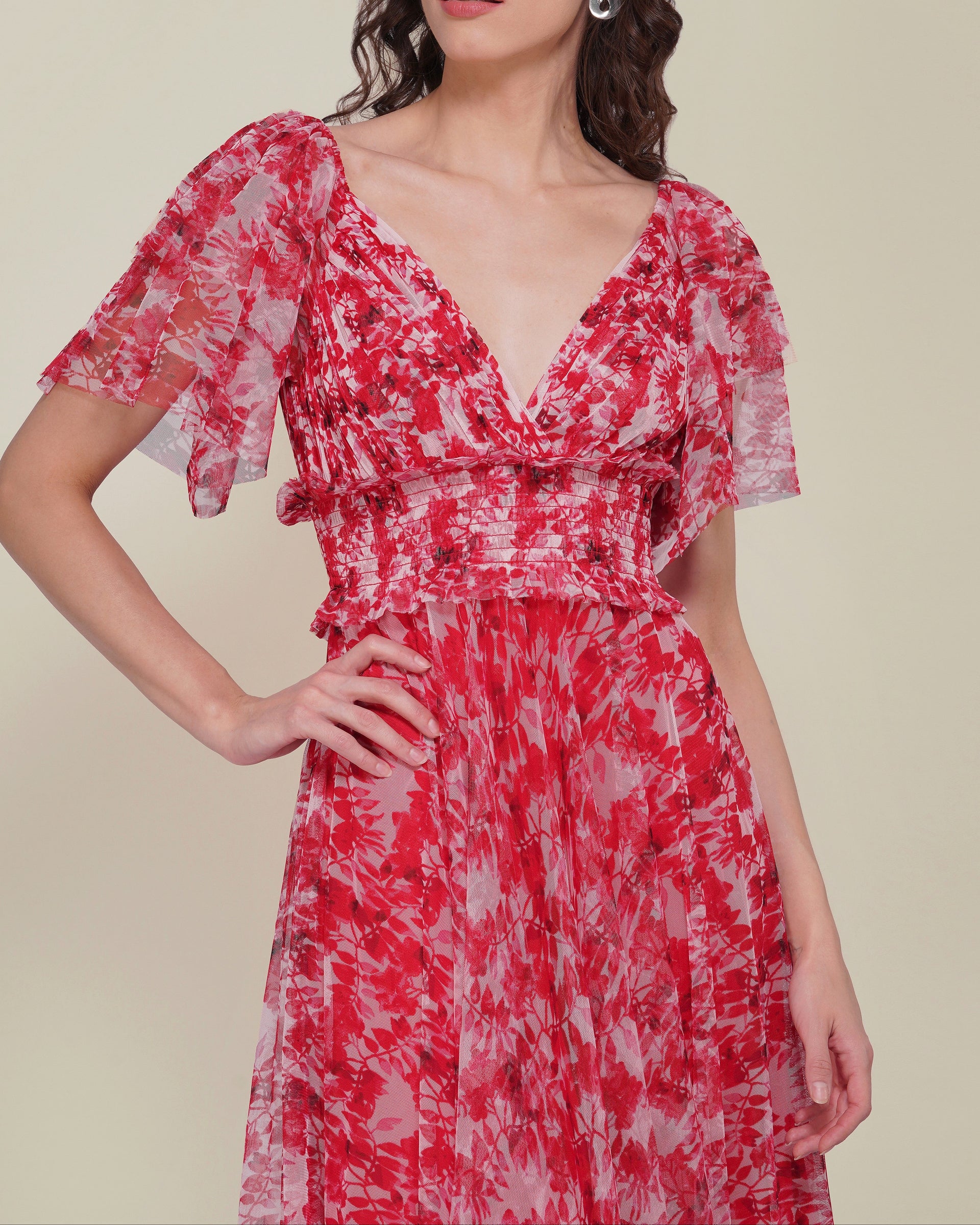 Shelby Tulle Maxi Dress in Red Floral