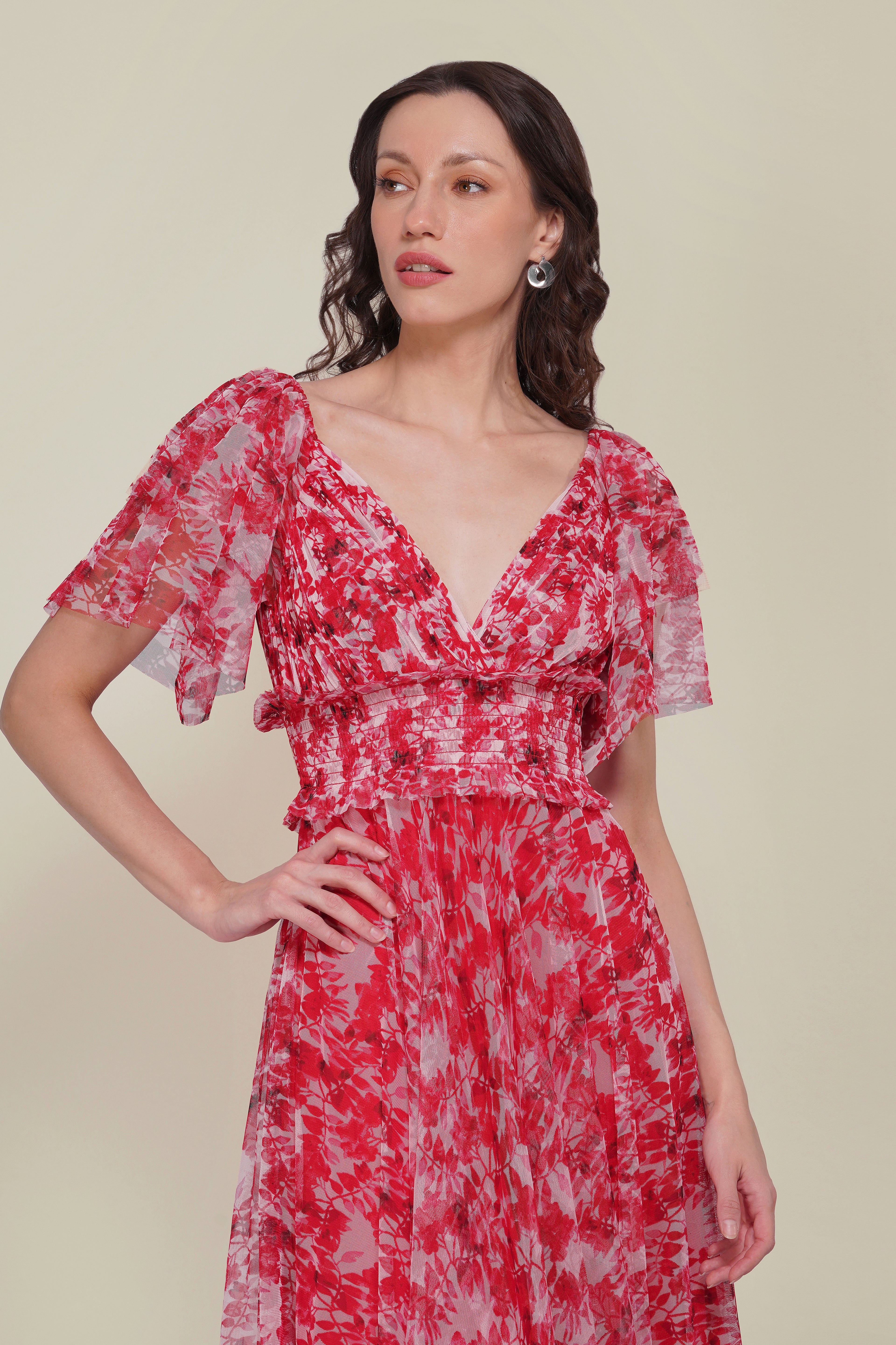 Shelby Tulle Maxi Dress in Red Floral