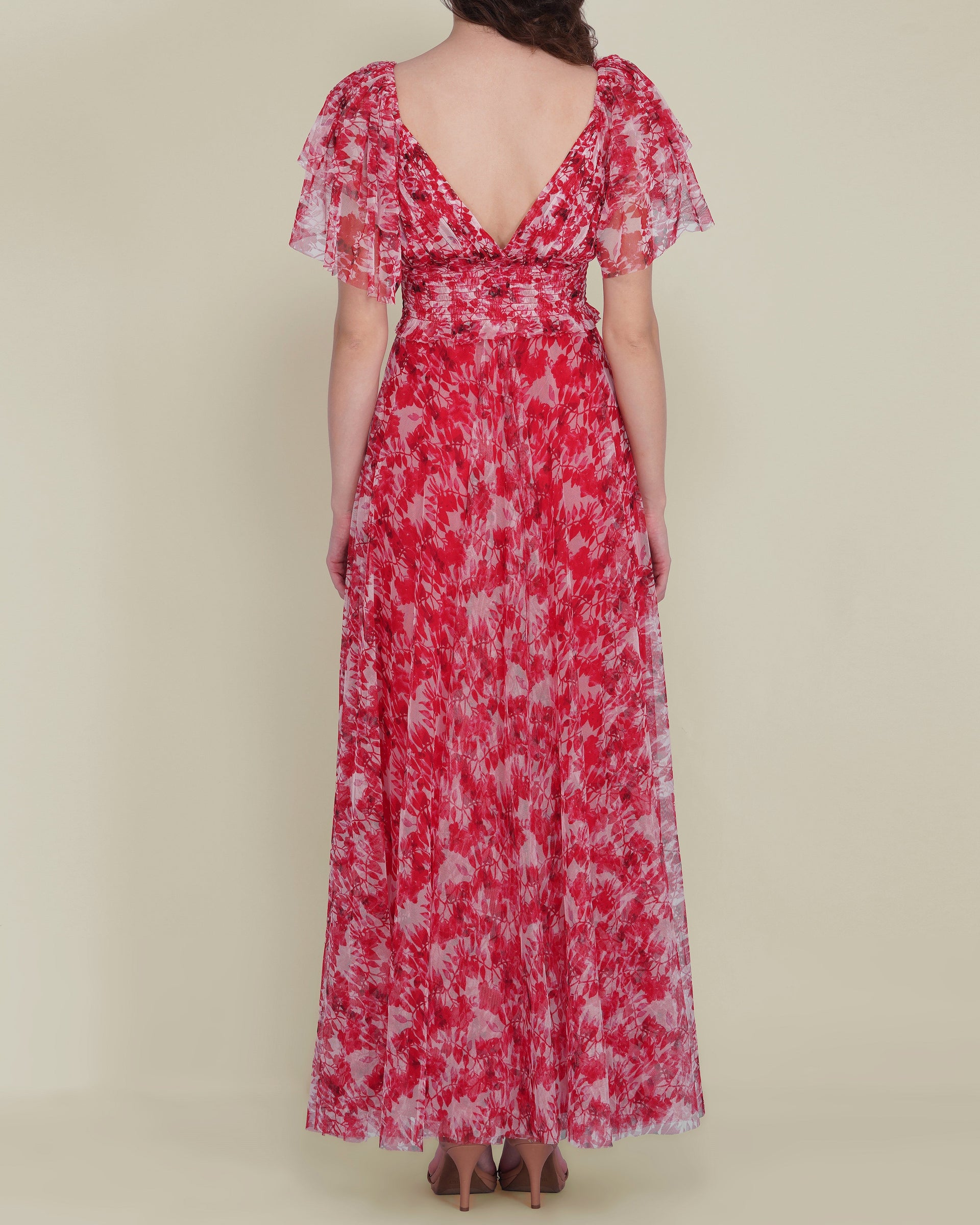 Shelby Tulle Maxi Dress in Red Floral