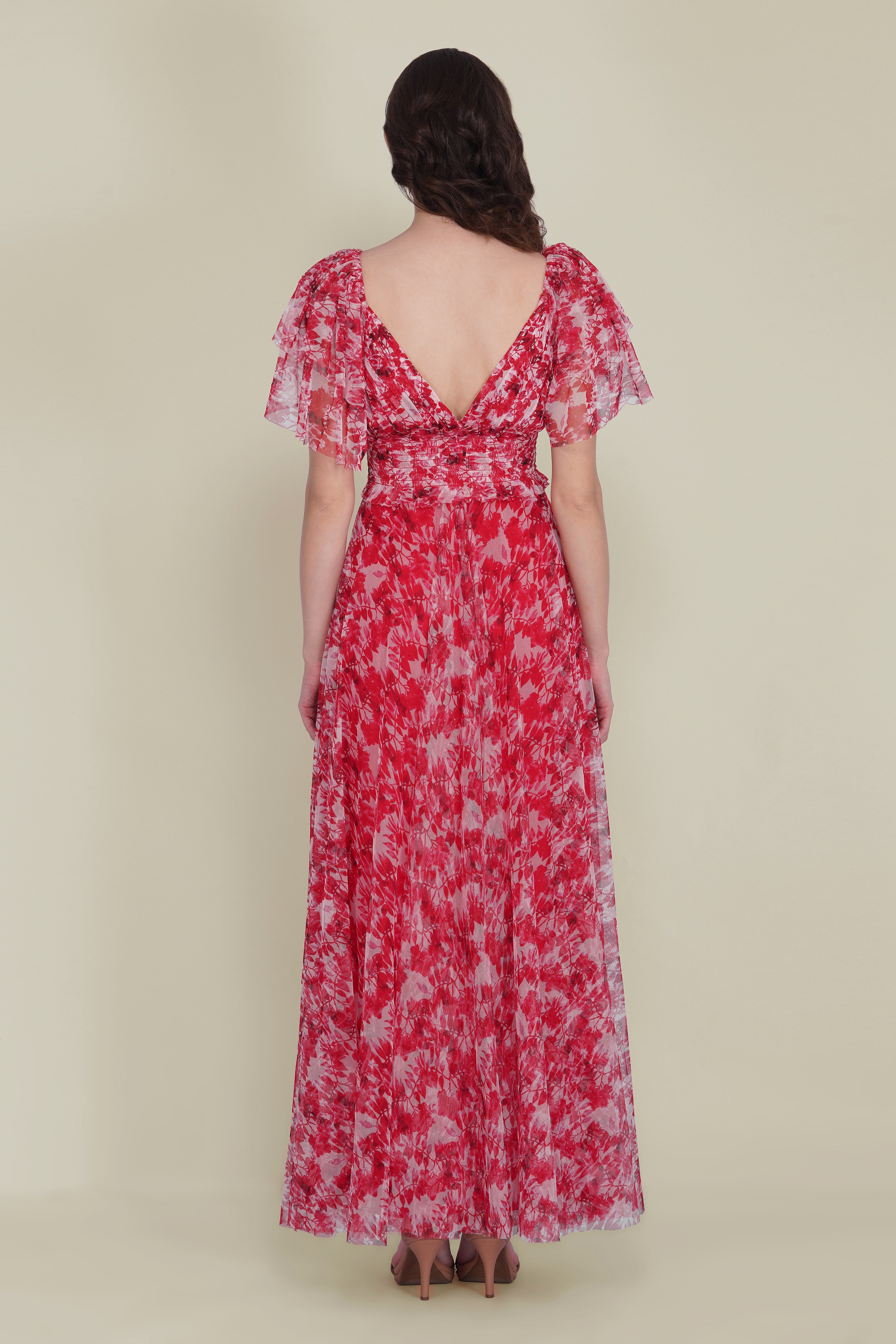 Shelby Tulle Maxi Dress in Red Floral