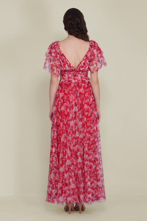 Shelby Tulle Maxi Dress in Red Floral