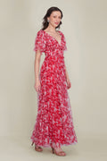 Shelby Tulle Maxi Dress in Red Floral