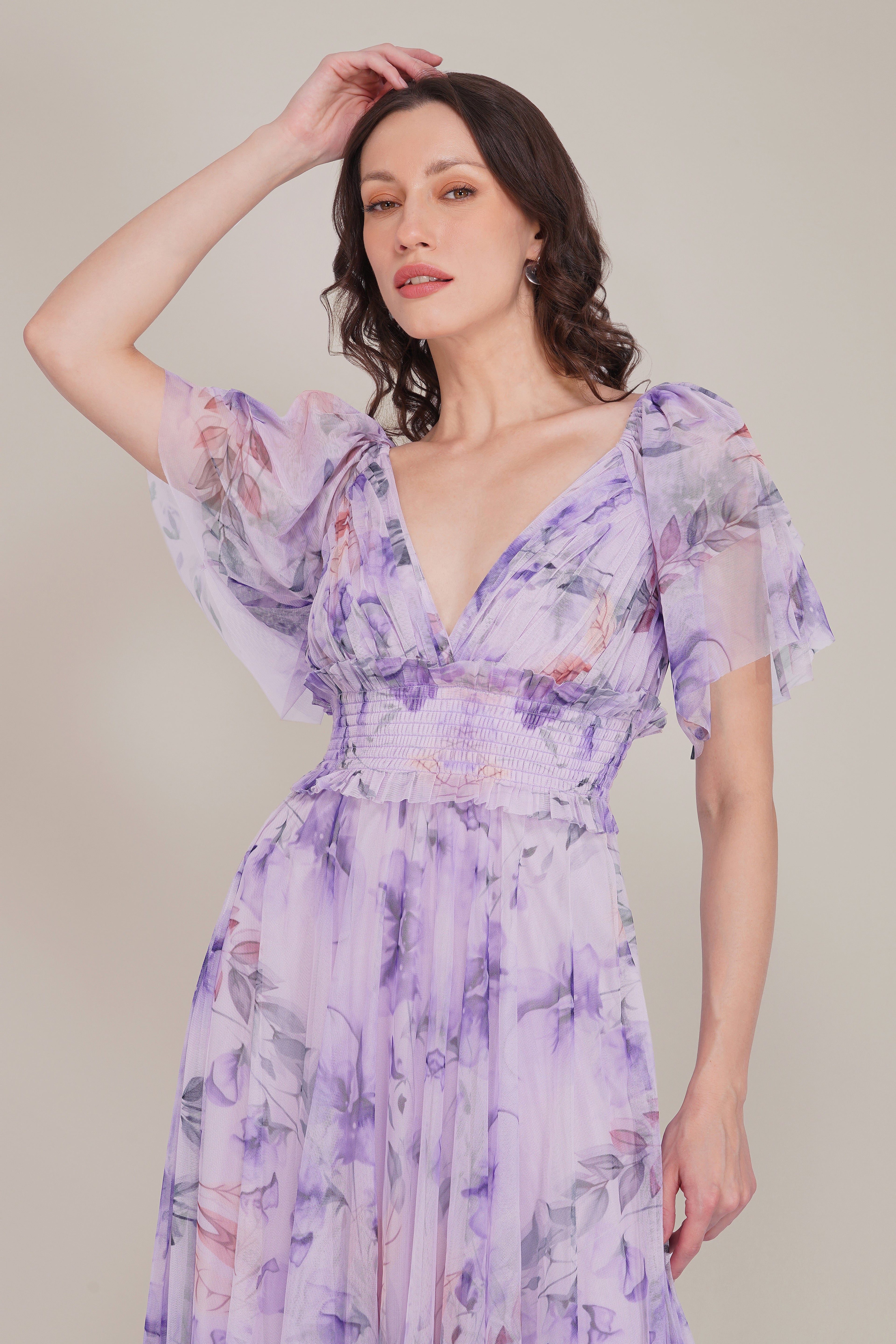 Shelby Tulle Maxi Dress in Lilac Floral
