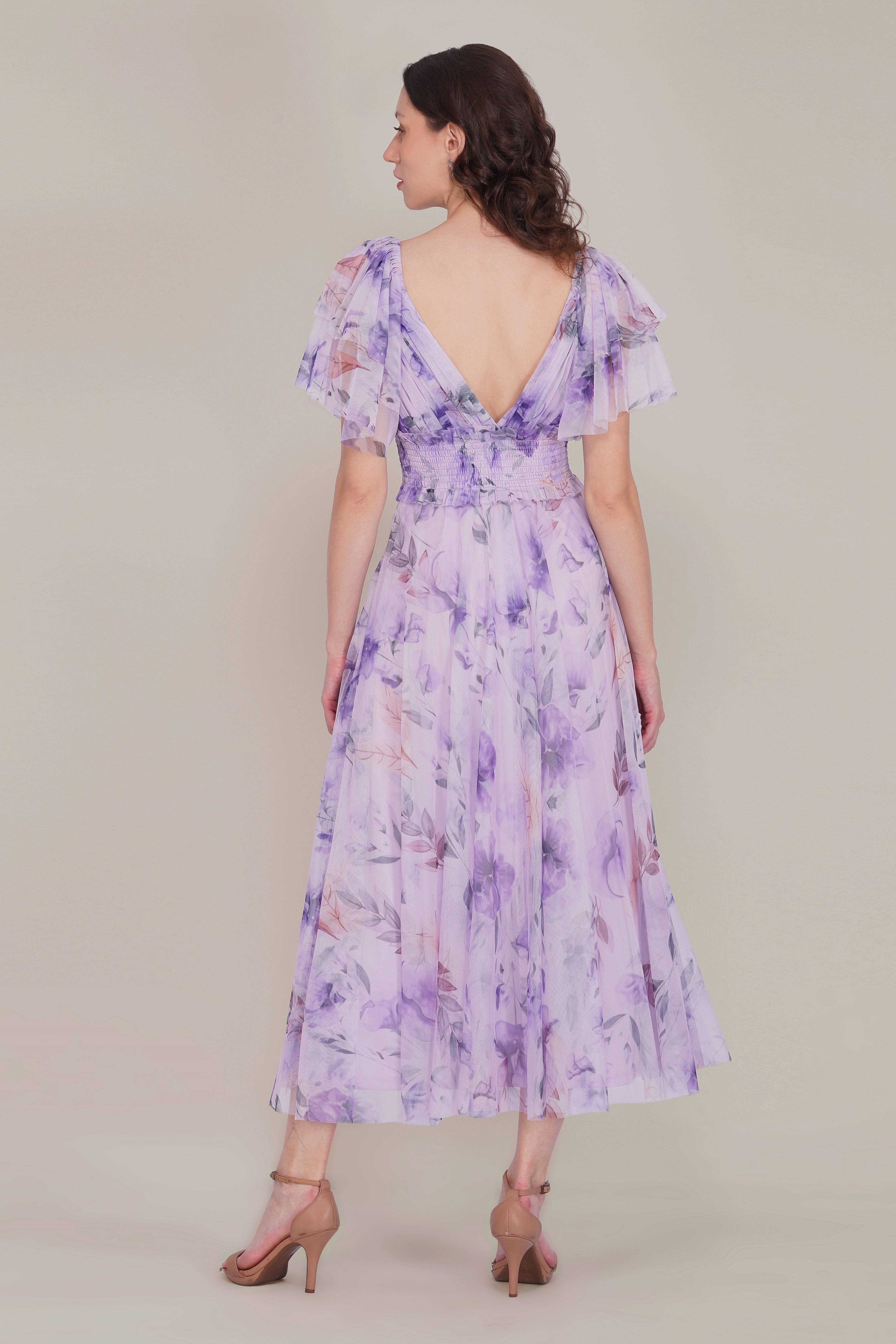 Shelby Tulle Maxi Dress in Lilac Floral