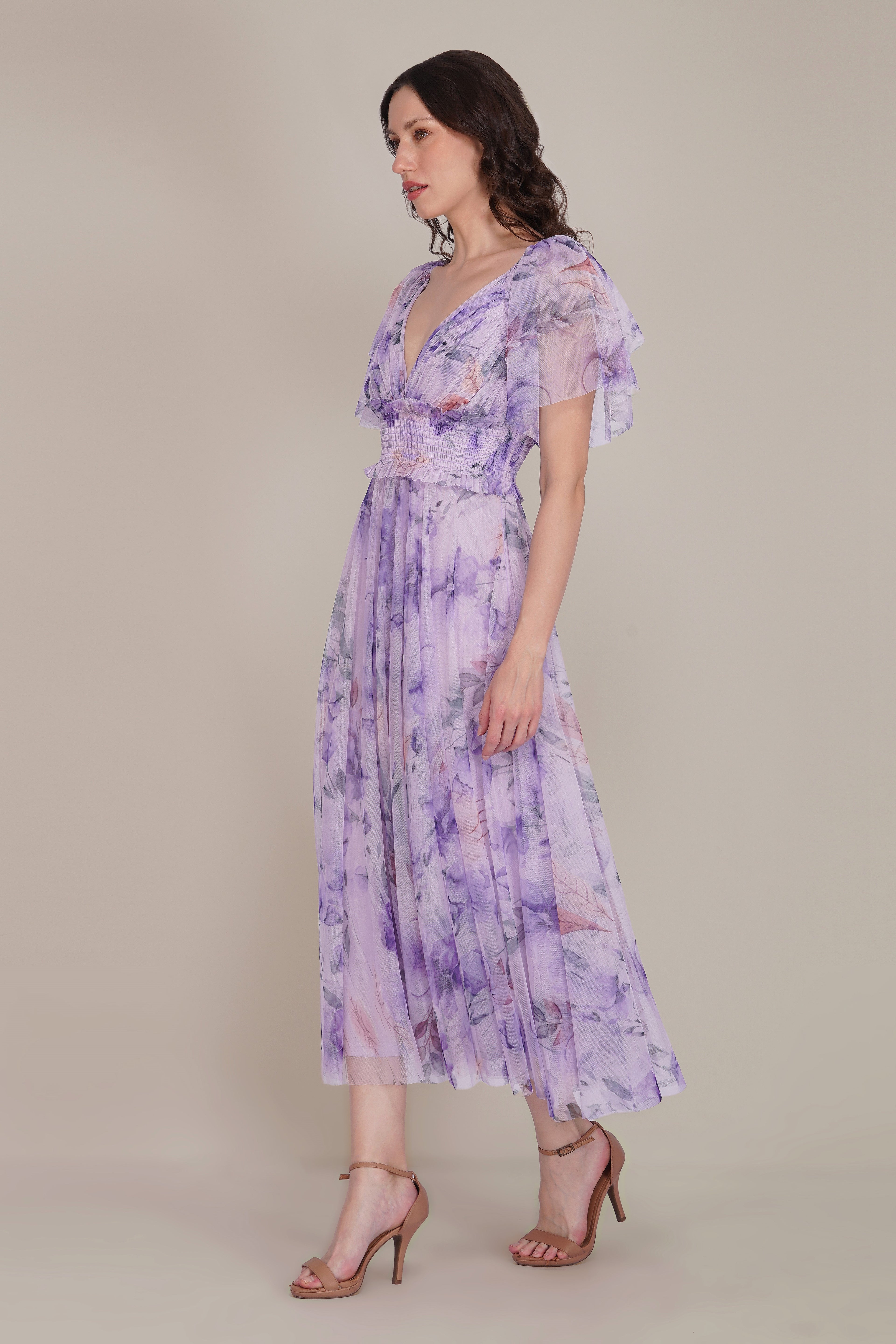 Shelby Tulle Maxi Dress in Lilac Floral
