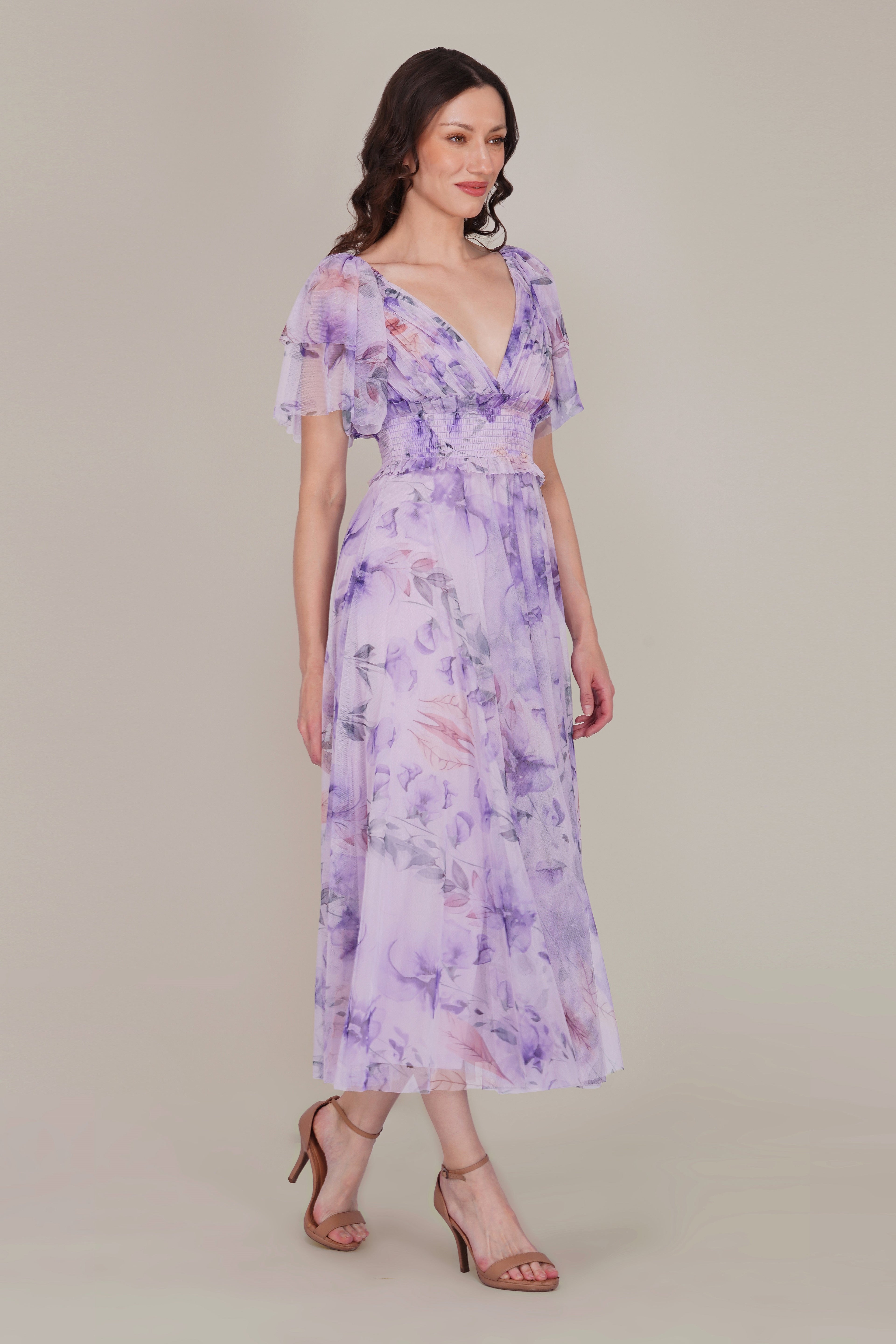 Shelby Tulle Maxi Dress in Lilac Floral
