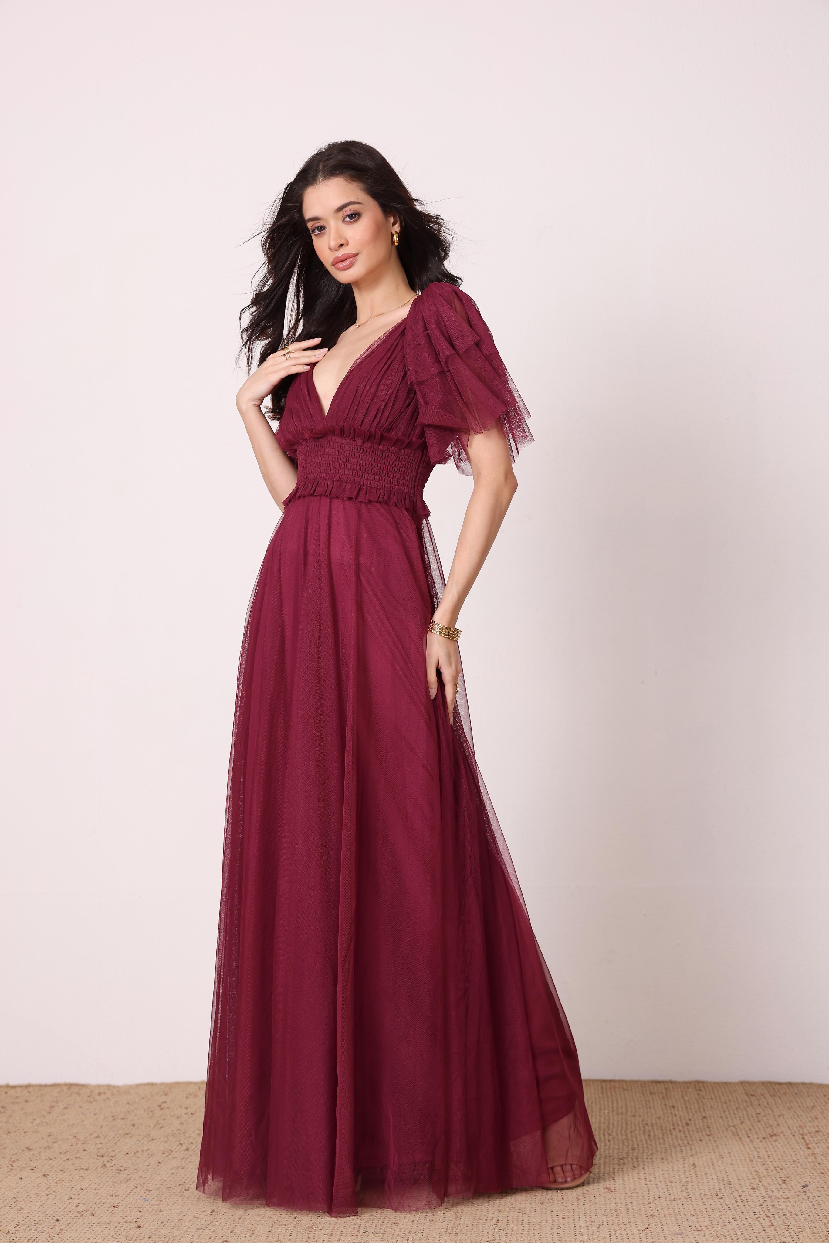 Shelby Tulle Maxi Dress in Fig