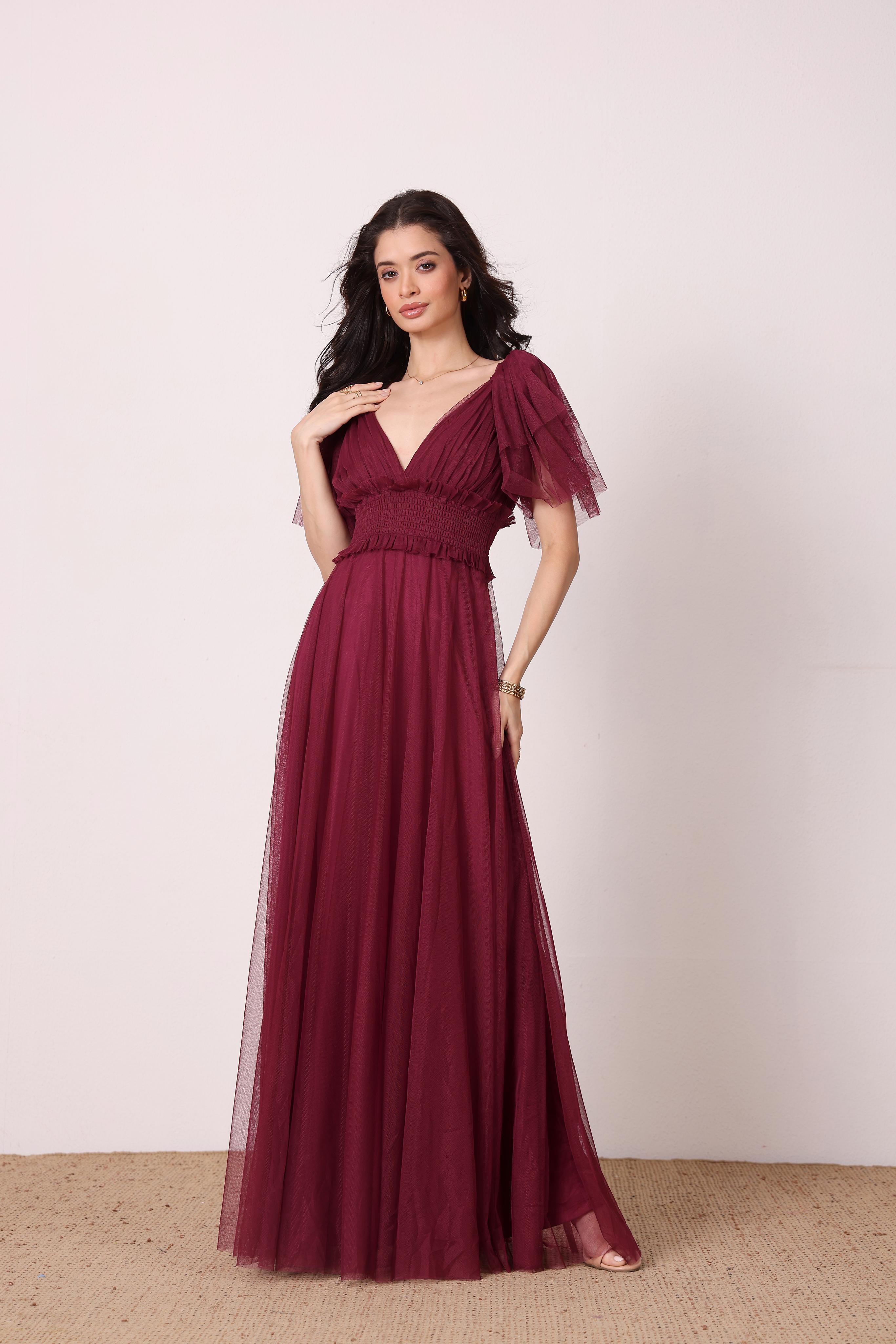 Shelby Tulle Maxi Dress in Fig