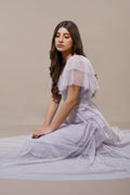 Plunging v-neck a-line tulle maxi dress lilac purple pastel