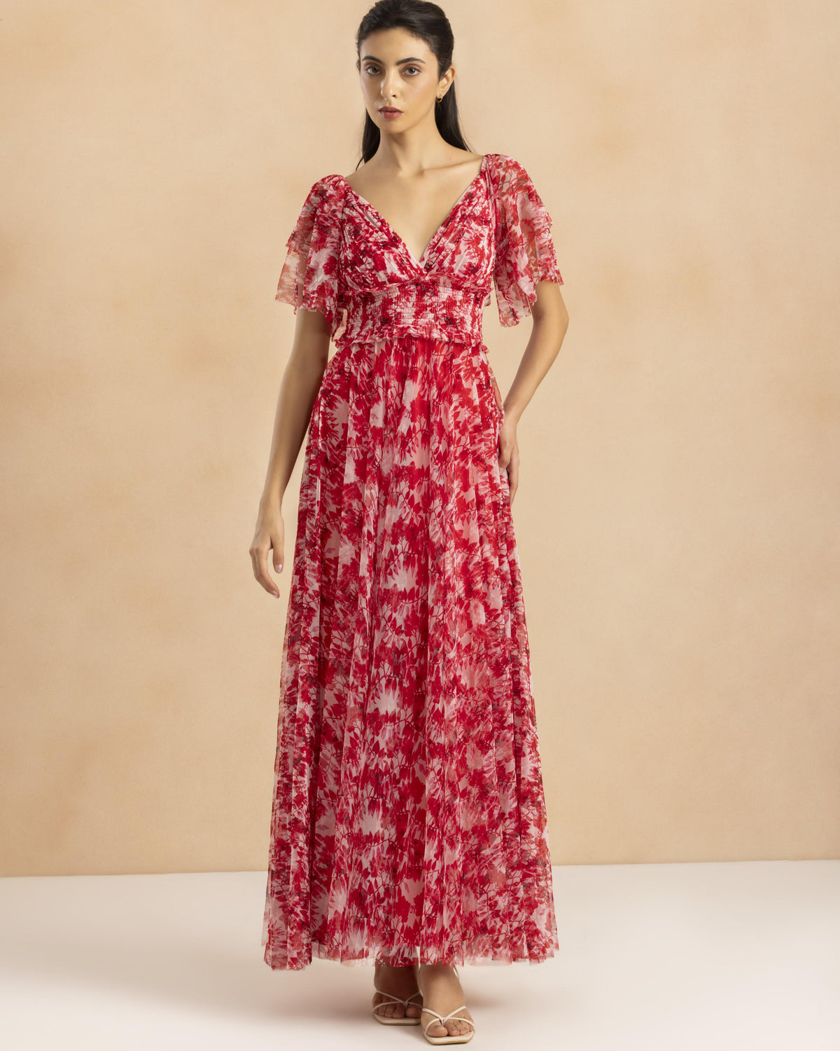 Shelby Tulle Maxi Dress in Red Floral