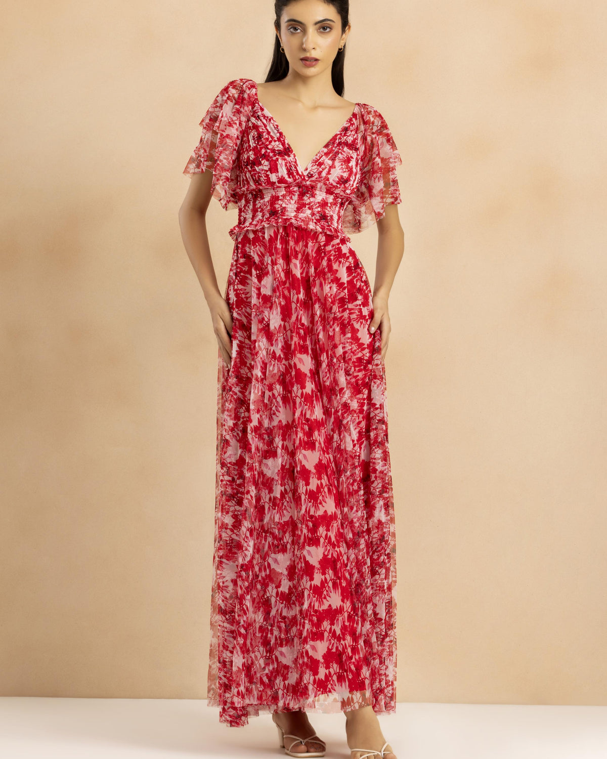 Shelby Tulle Maxi Dress in Red Floral