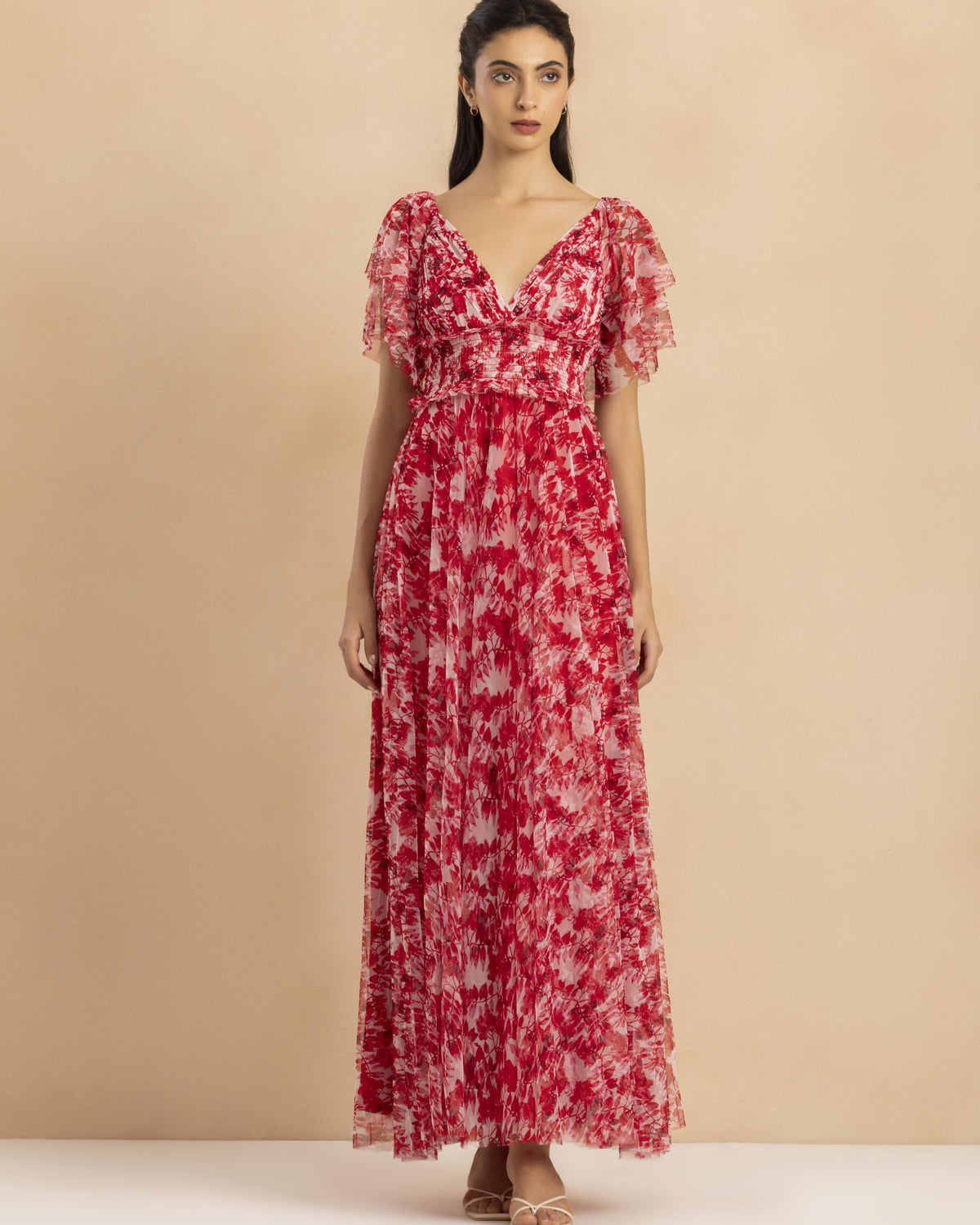 Shelby Tulle Maxi Dress in Red Floral
