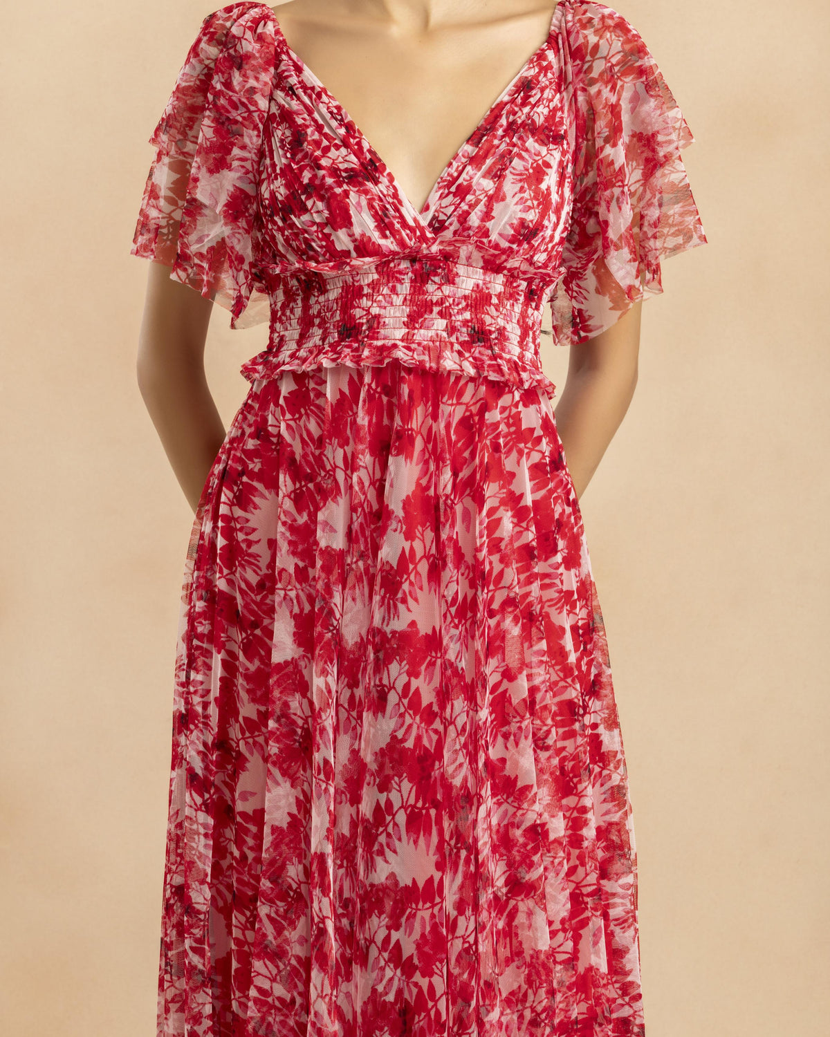 Shelby Tulle Maxi Dress in Red Floral