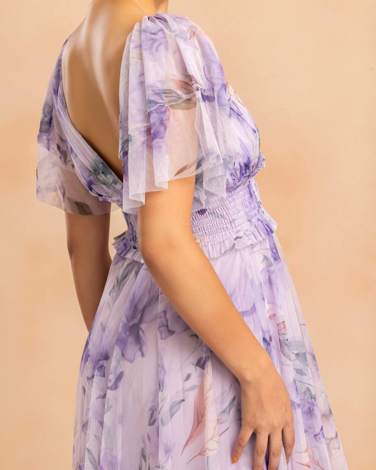 Shelby Tulle Midi Dress in Lilac Floral