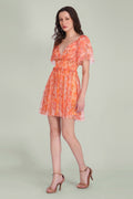 Shelby Tulle Mini Dress in Orange Camellia Print