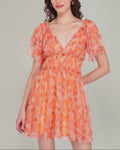 Shelby Tulle Mini Dress in Orange Camellia Print