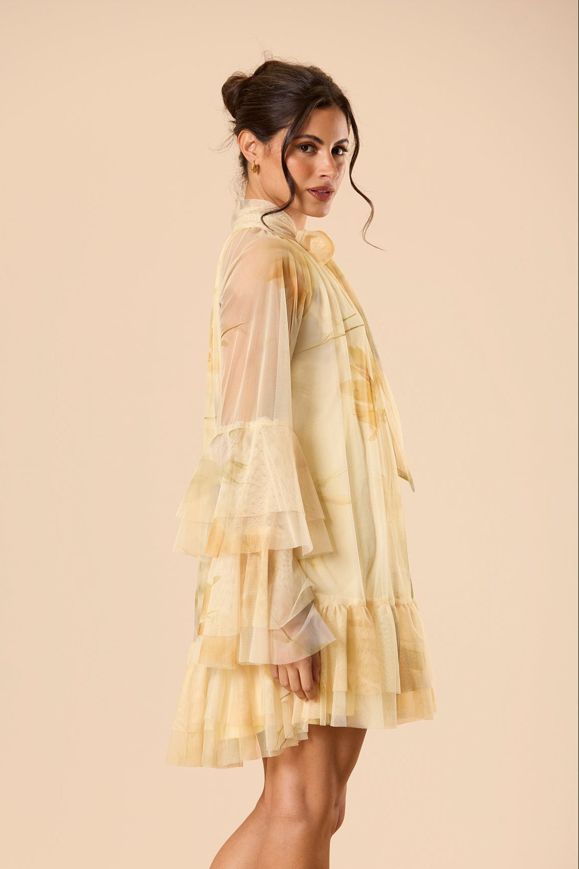 Sienna Tulle Mini Dress in Golden Petal Print