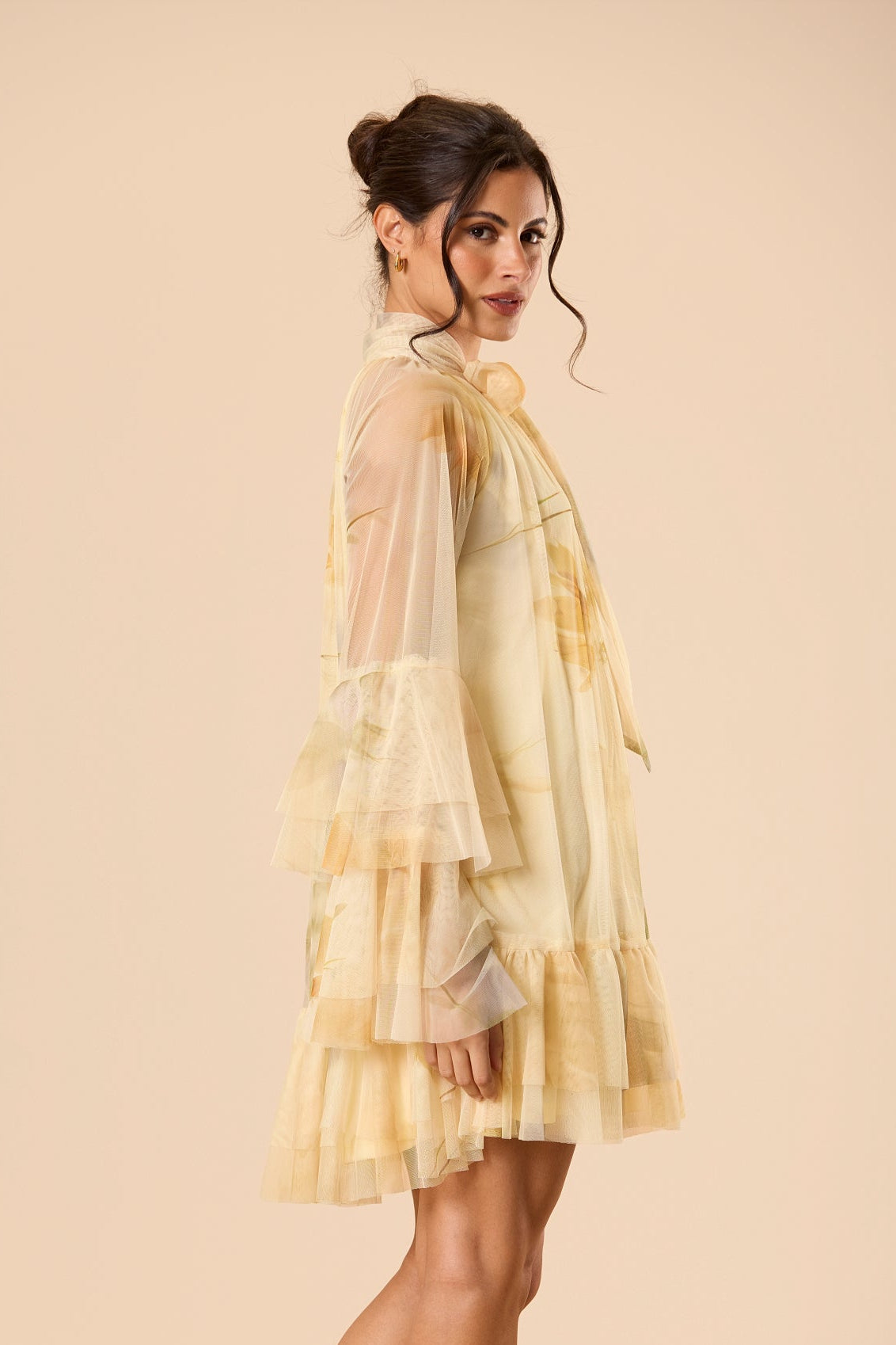 Sienna Tulle Mini Dress in Golden Petal Print
