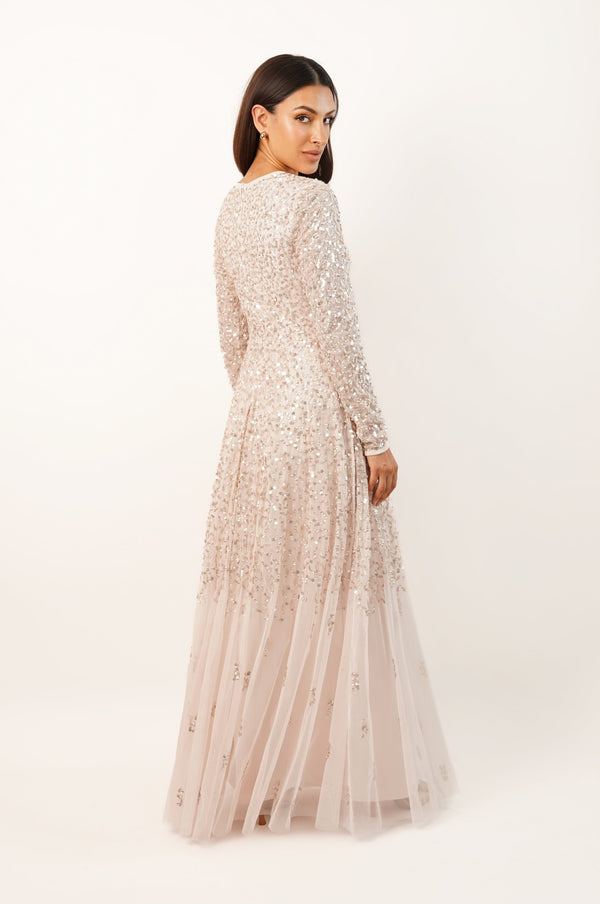 Sila Long Sleeve Embellished Maxi Dress in Powder Pink