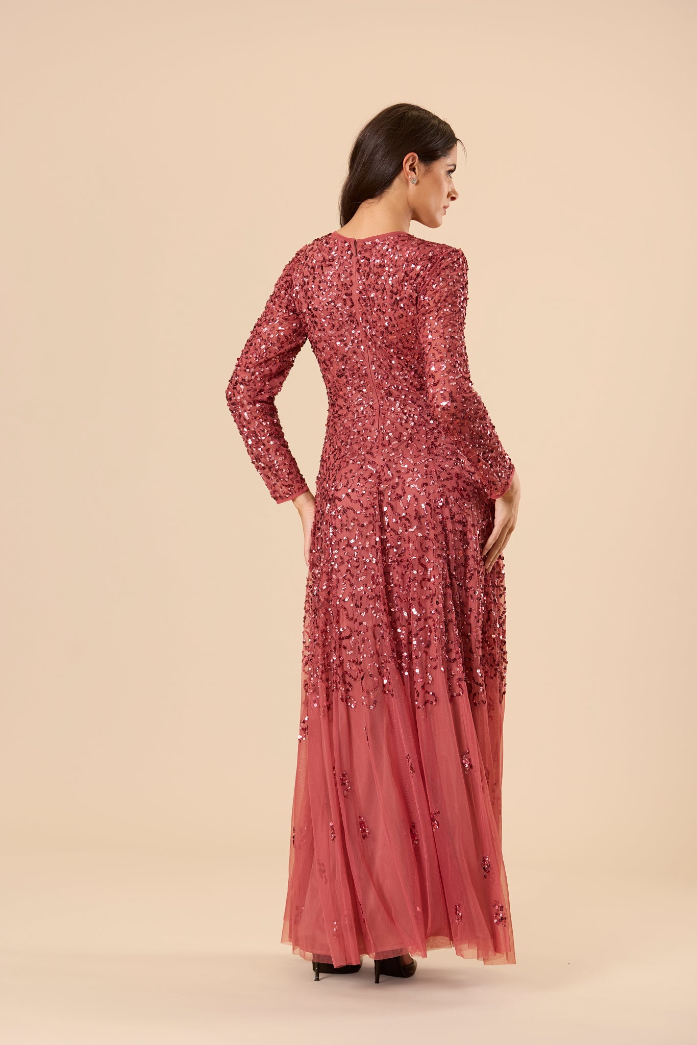 Sila Long Sleeve Embellished Maxi Dress in Auburn