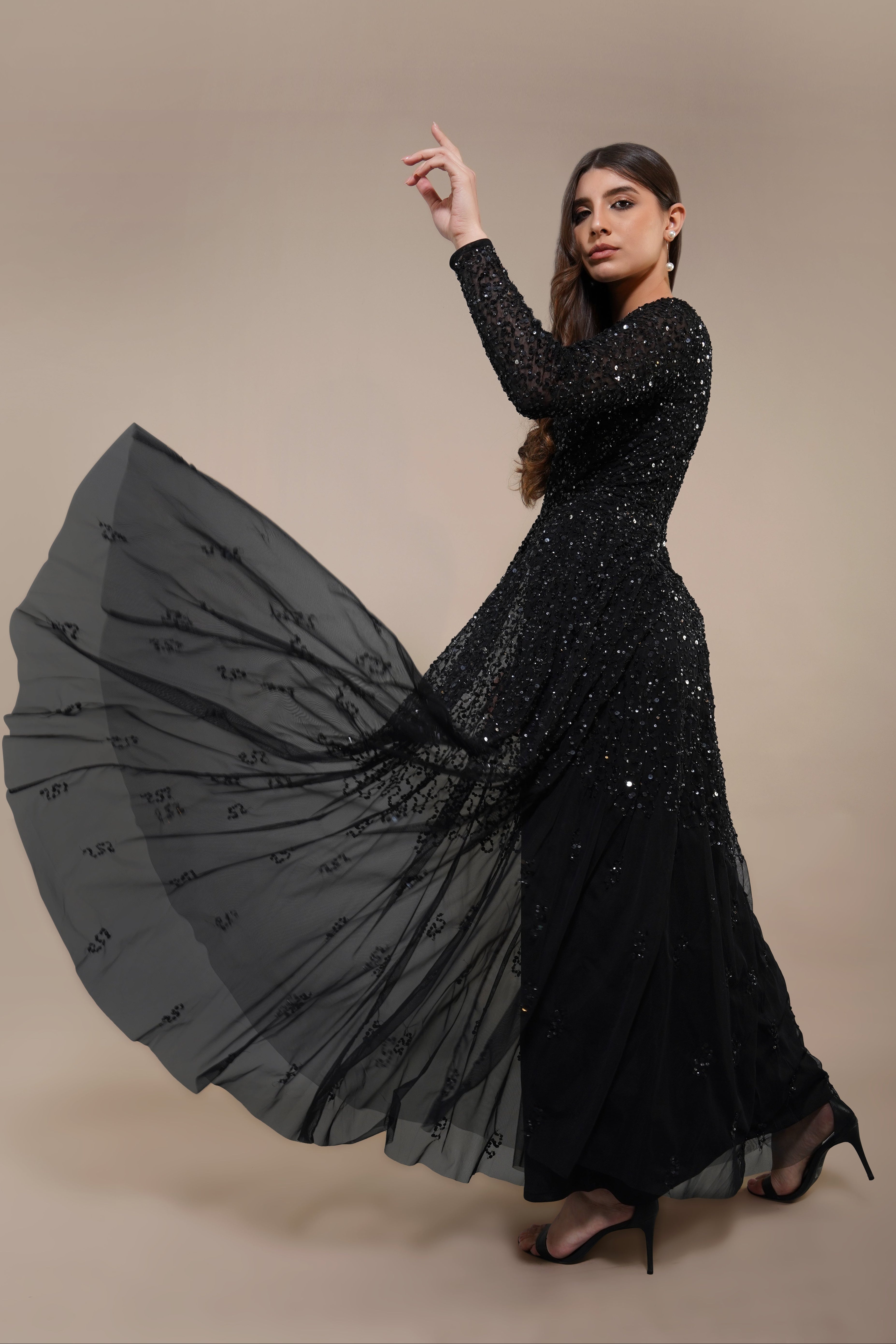 Sila Long Sleeve Embellished Maxi Dress in Black UK10 / Black Sila Long Sleeve Embellished Maxi Dress in Black UK10 / Black