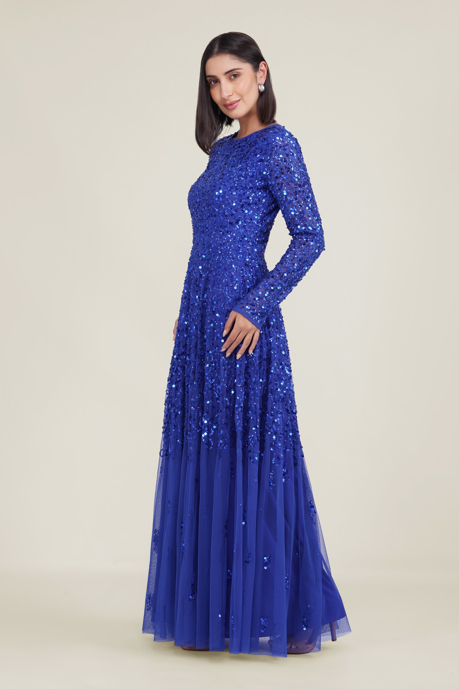 Sila Long Sleeve Embellished Maxi Dress in Royal Blue
