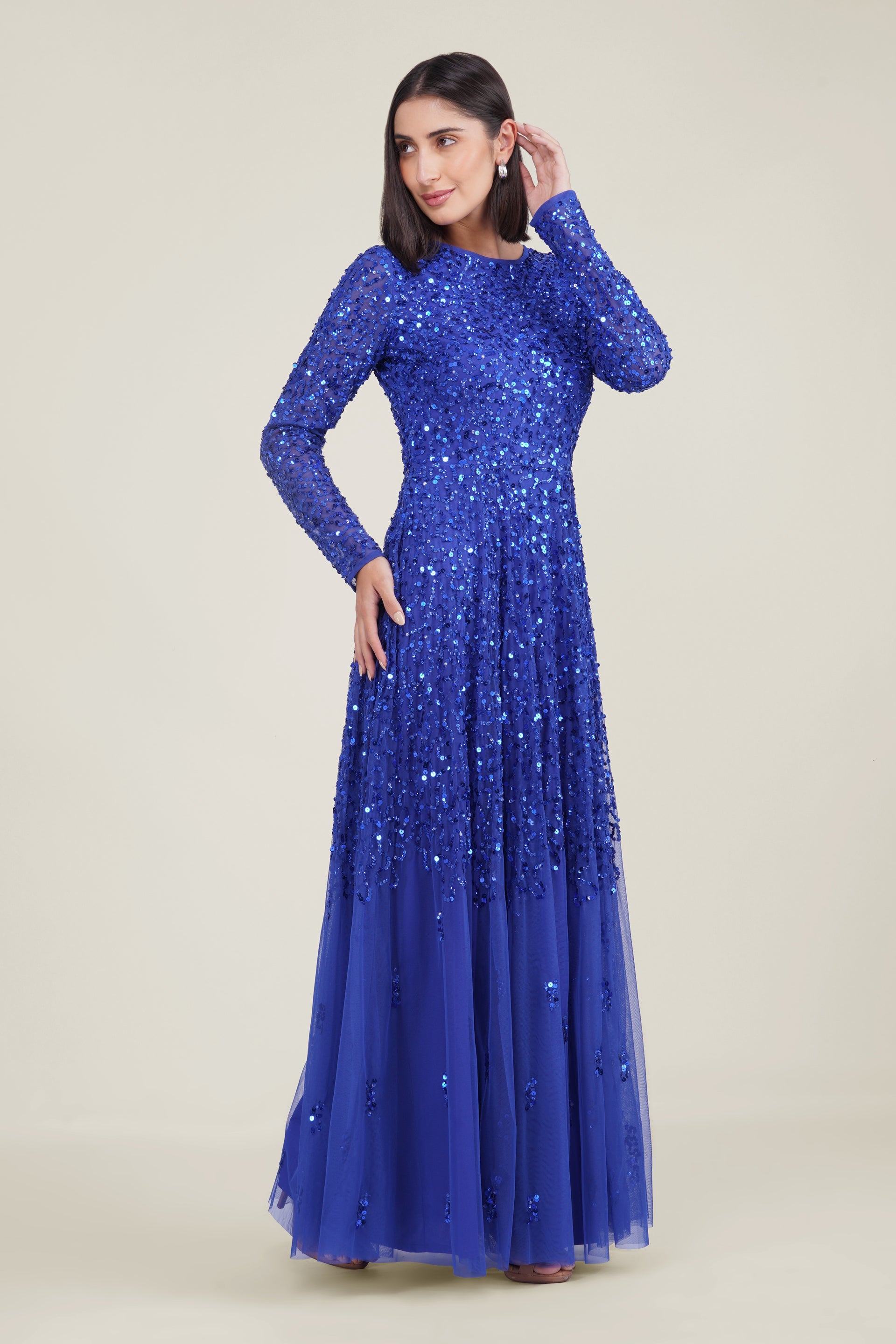 Sila Long Sleeve Embellished Maxi Dress in Royal Blue
