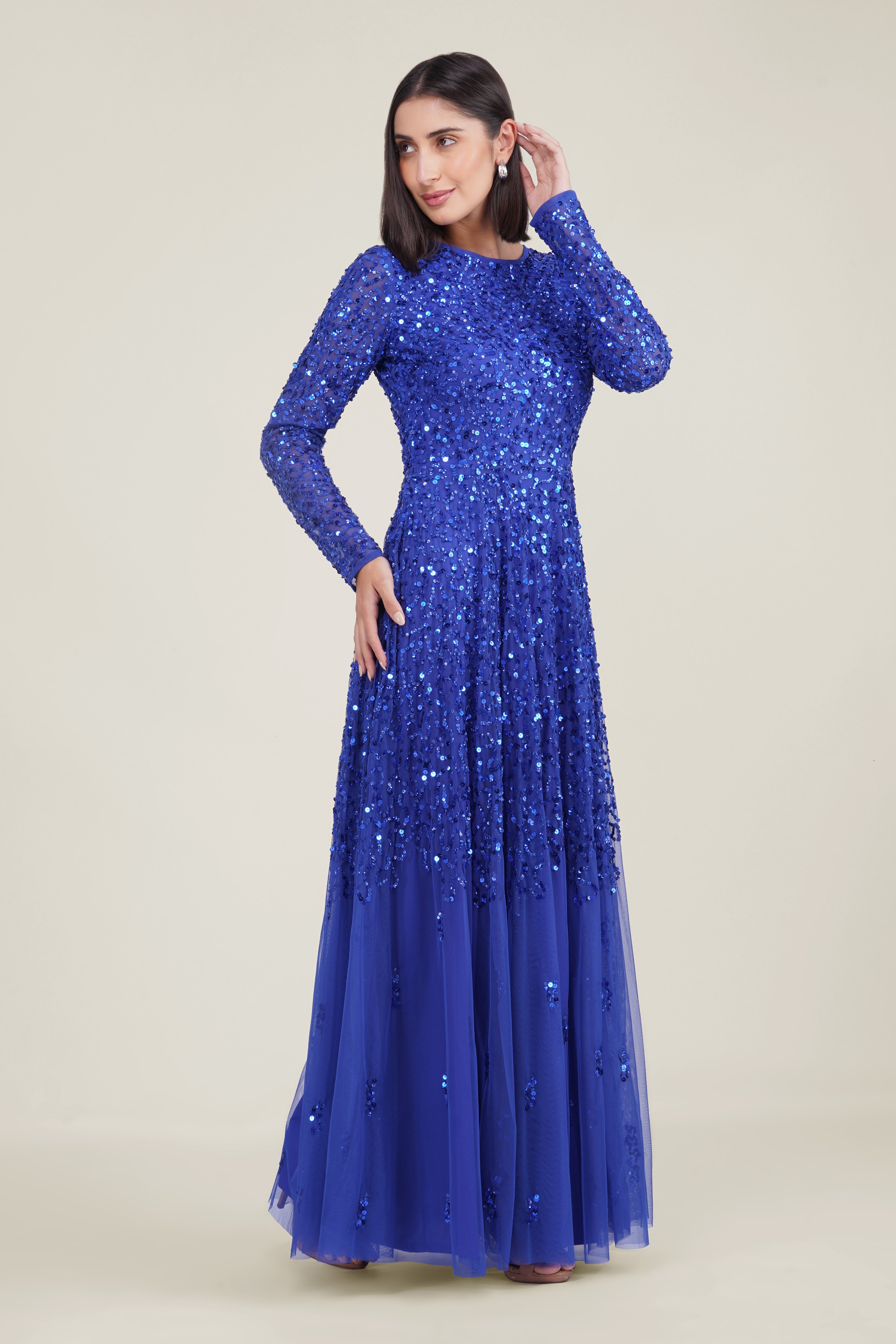 Sila Long Sleeve Embellished Maxi Dress in Royal Blue